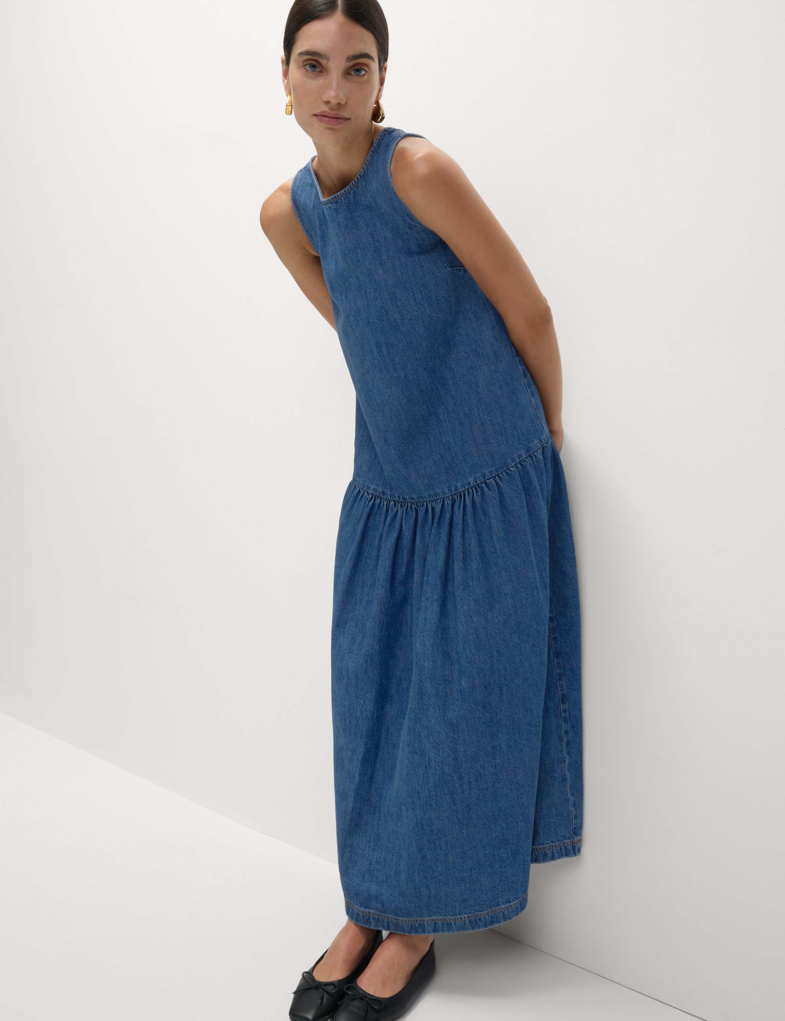 Denim Midaxi Drop Waist Dress 6 of 7