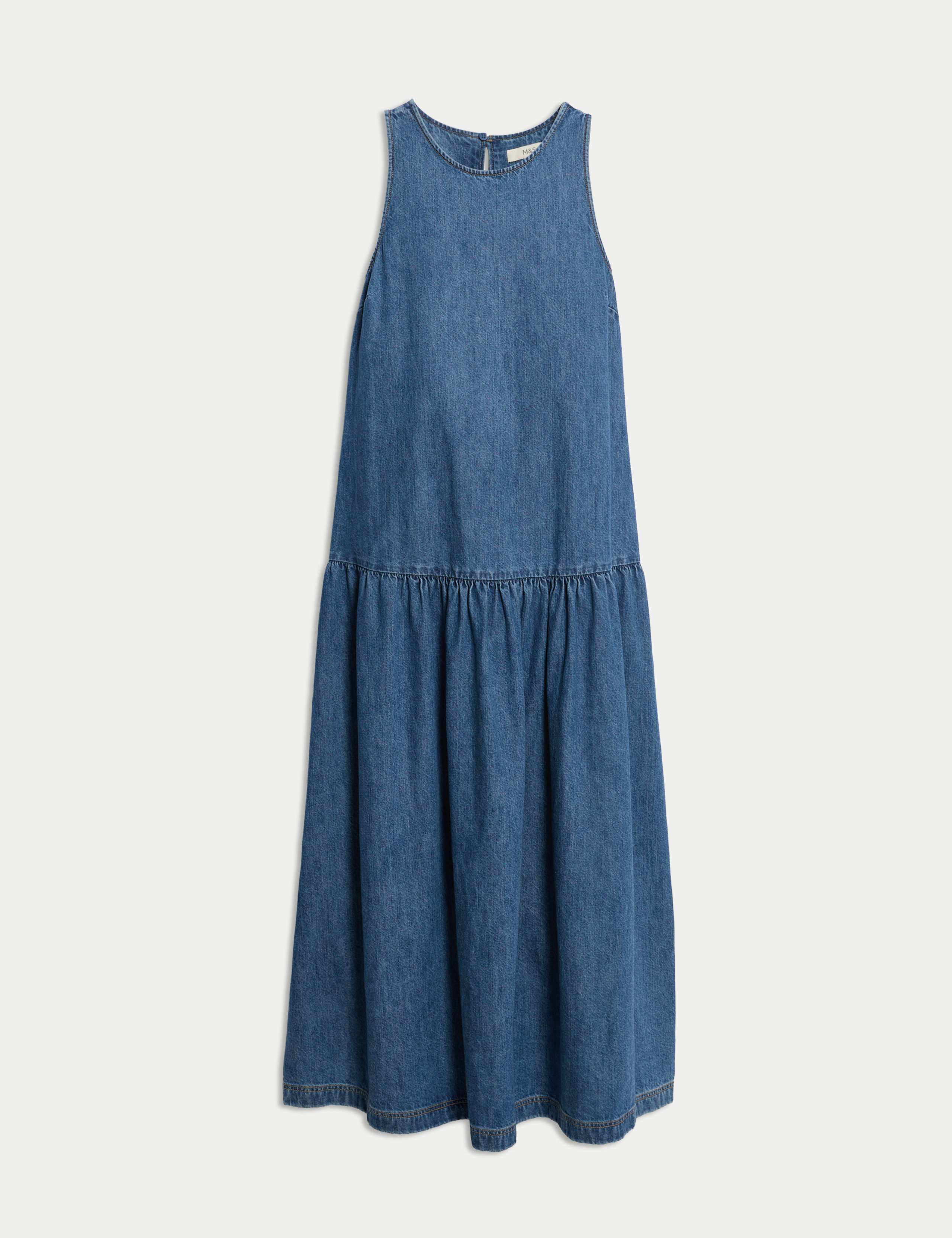 Denim Midaxi Drop Waist Dress 2 of 7