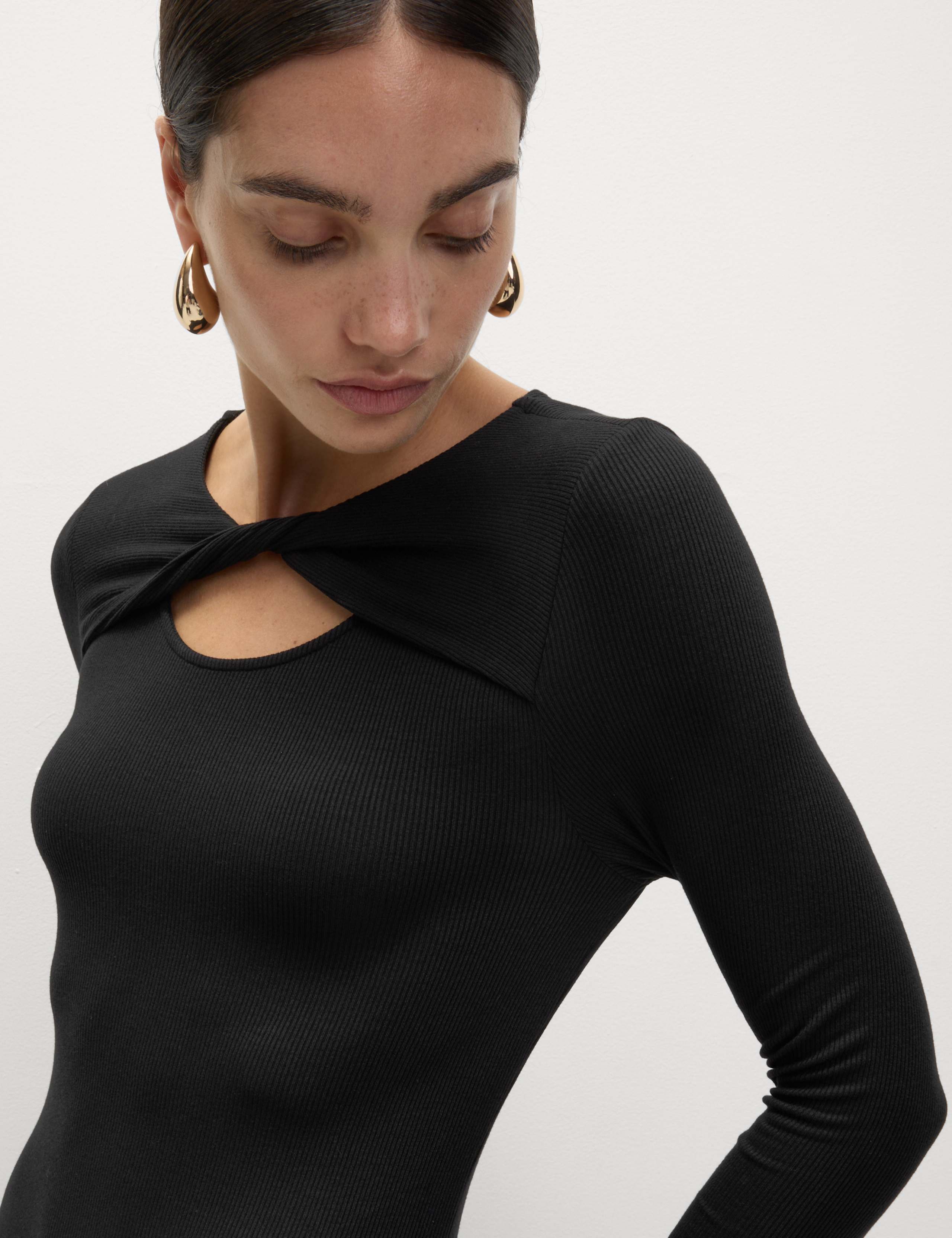 Jersey Ribbed Midi Column Dress 3 of 6