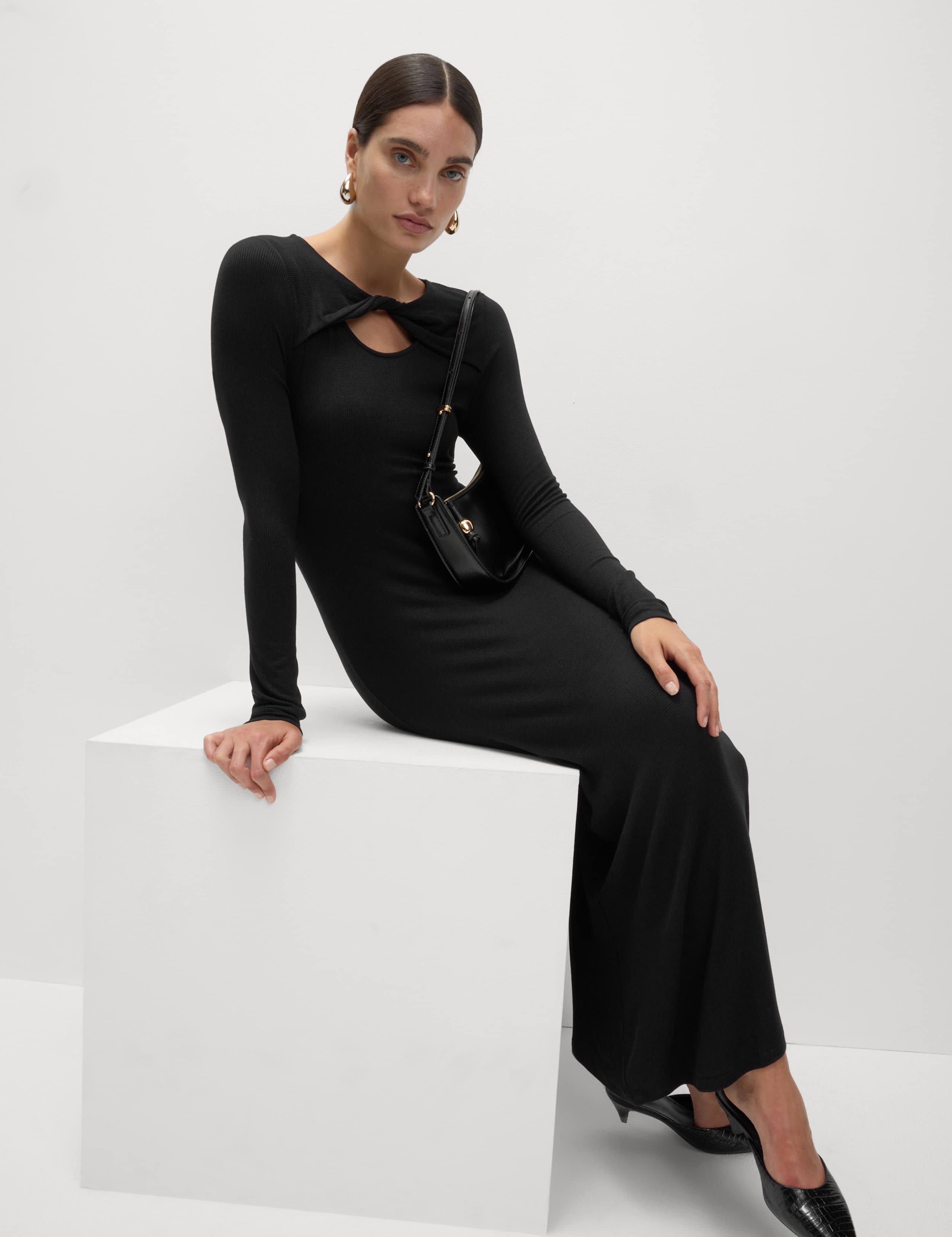 Jersey Ribbed Midi Column Dress 5 of 6