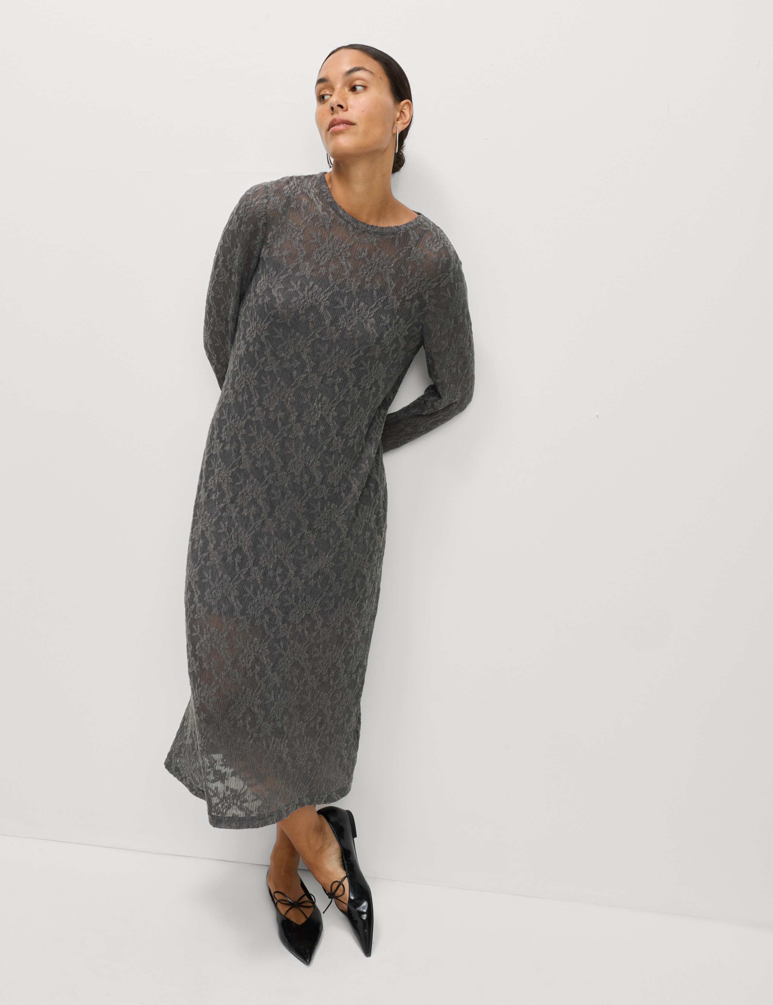 Jersey Jacquard Midi Column Dress 3 of 5