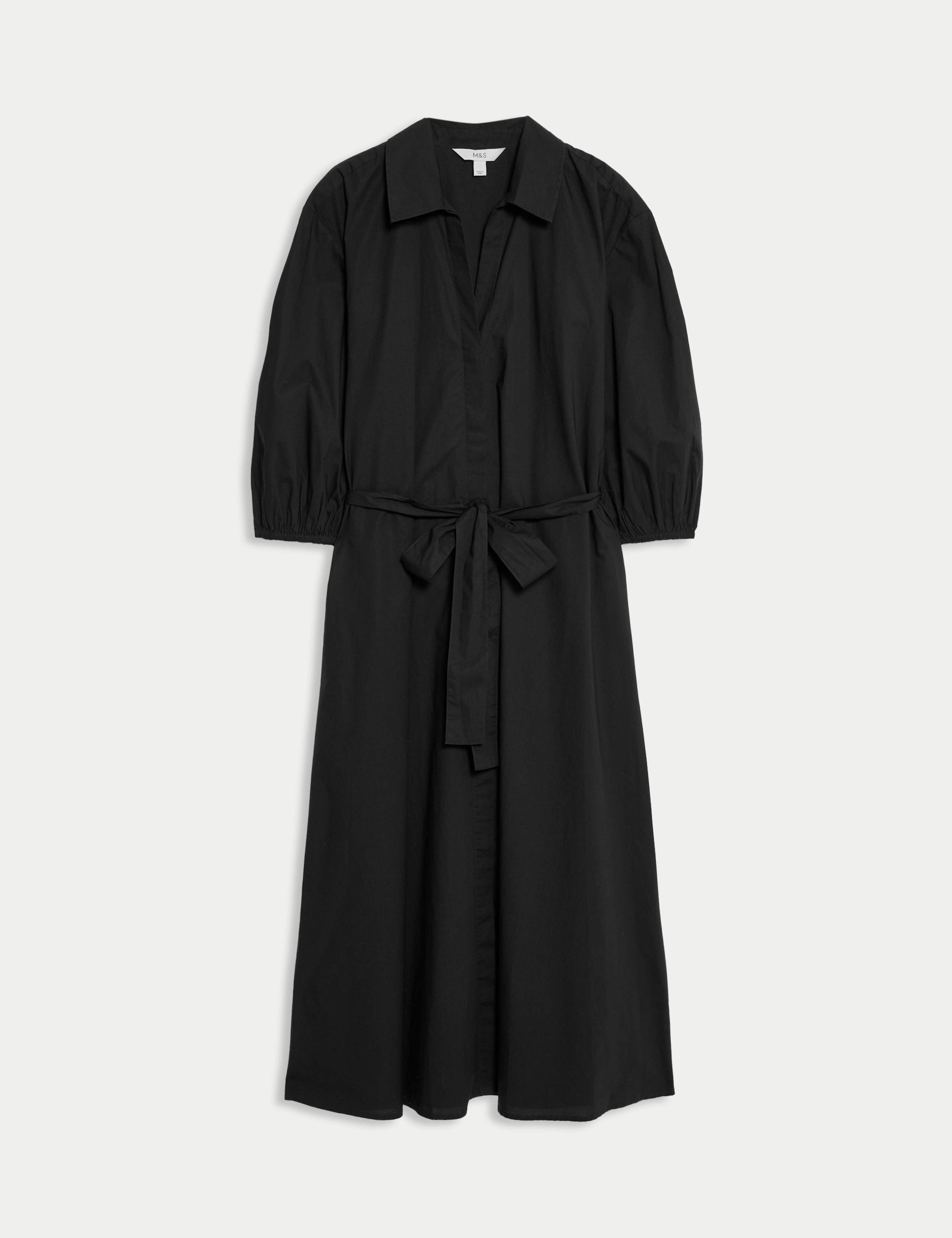 Pure Cotton V-Neck Midi Shirt Dress 2 of 6