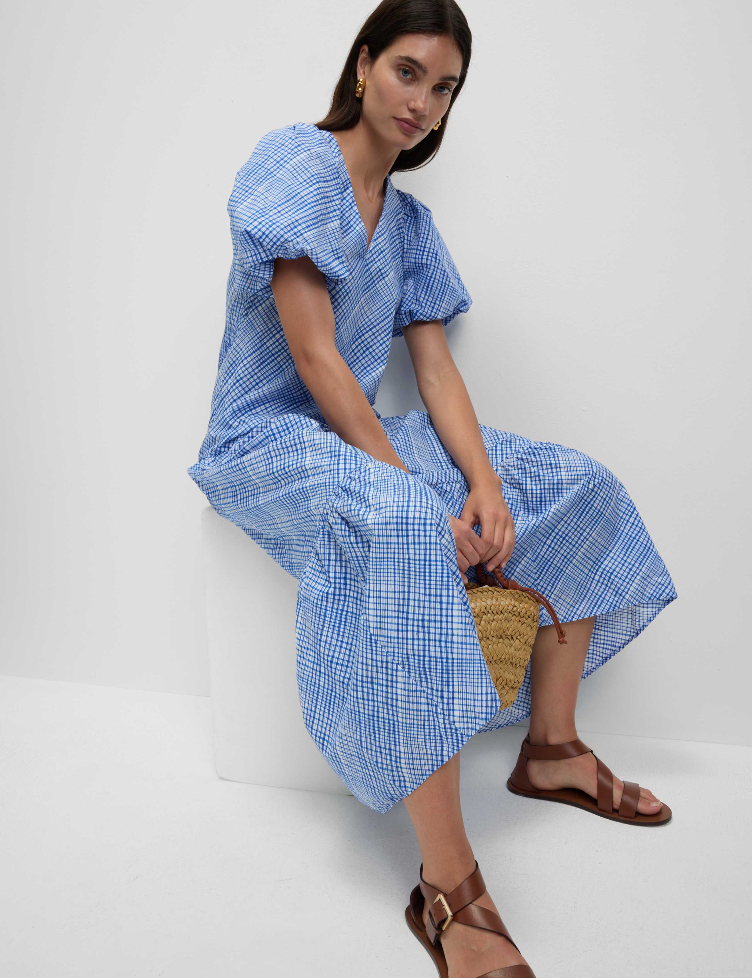 Pure Cotton Midi Relaxed Tiered Dress 3 of 5