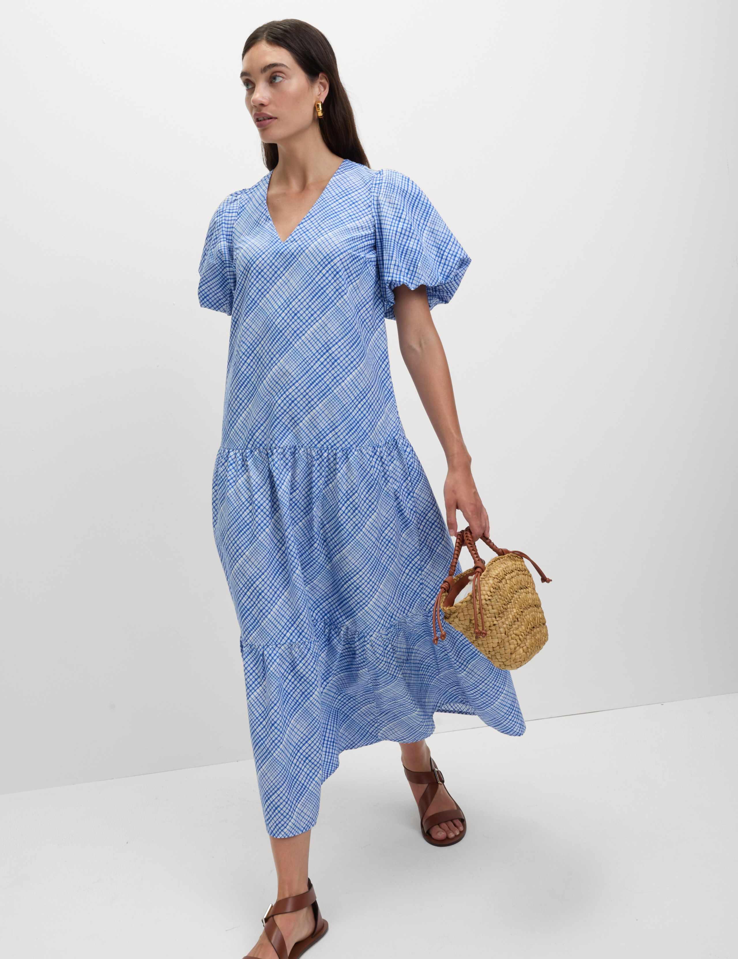 Pure Cotton Midi Relaxed Tiered Dress 5 of 5