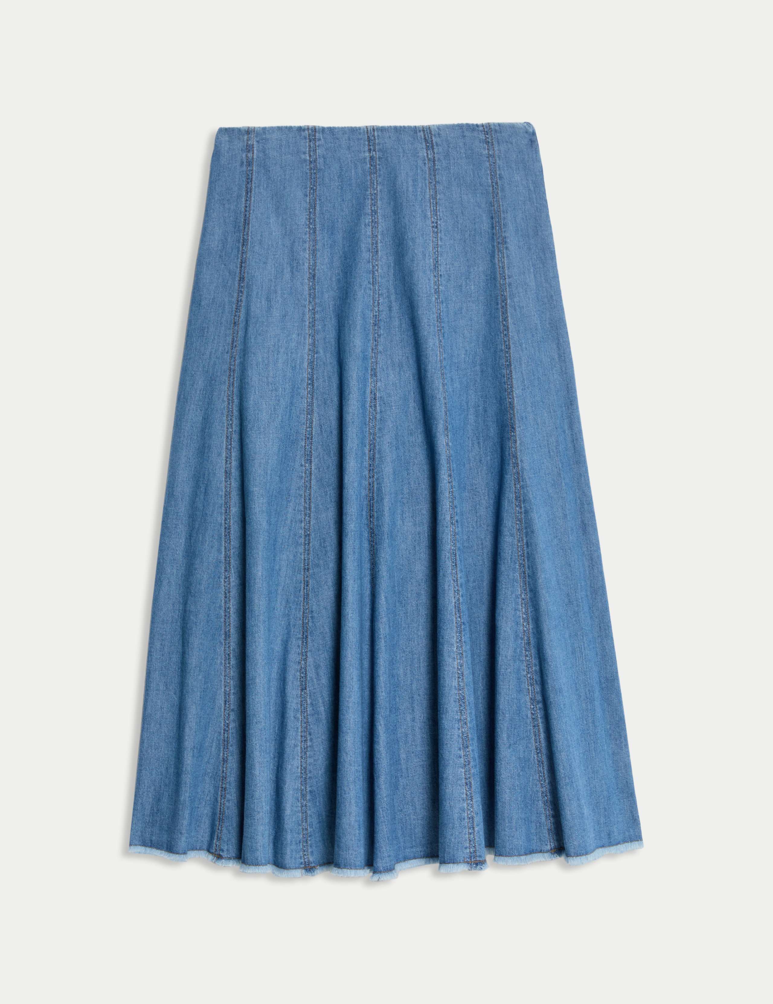 Denim Seam Detail Midi A-Line Skirt 2 of 4