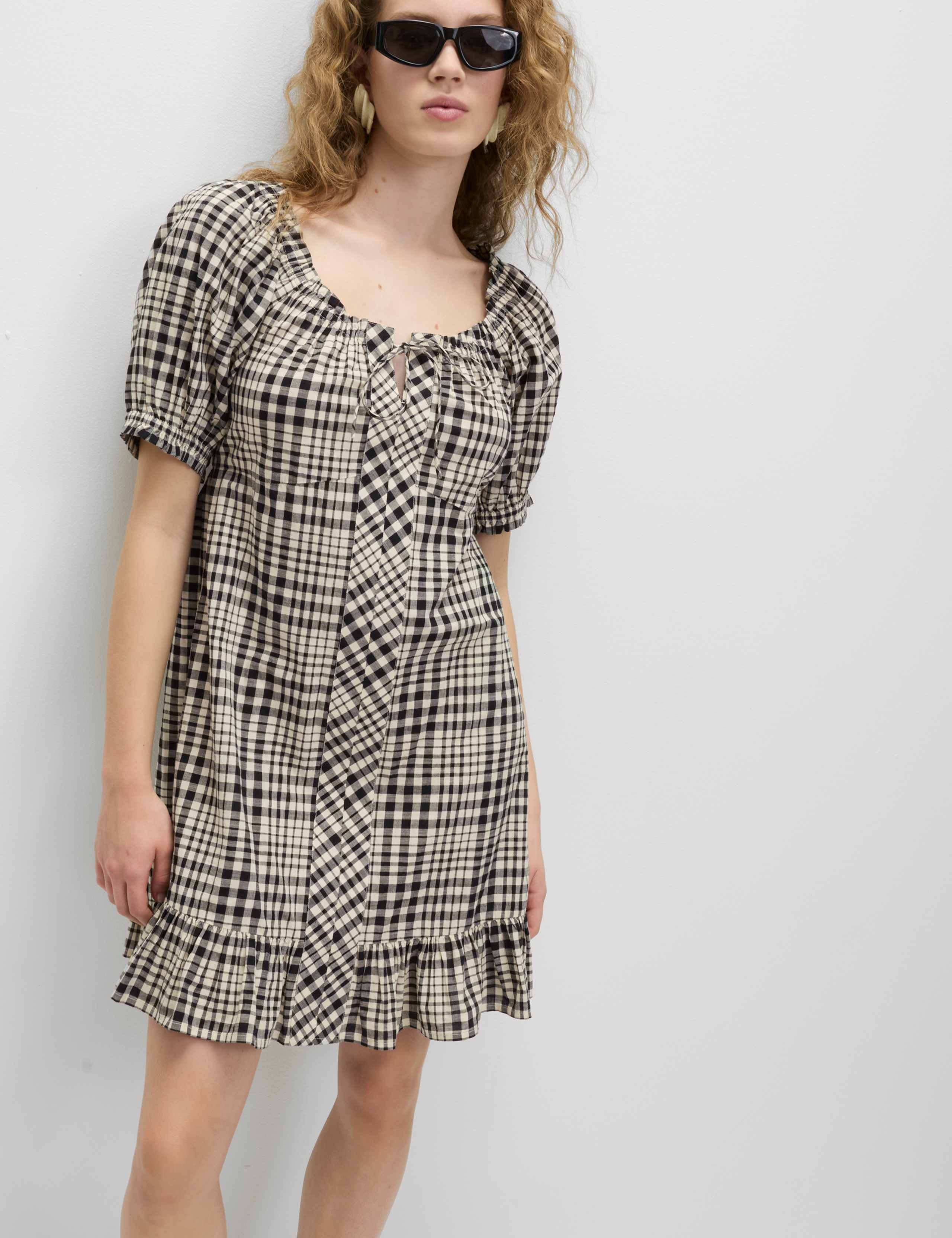 Pure Cotton Checked Mini Relaxed Dress 7 of 8
