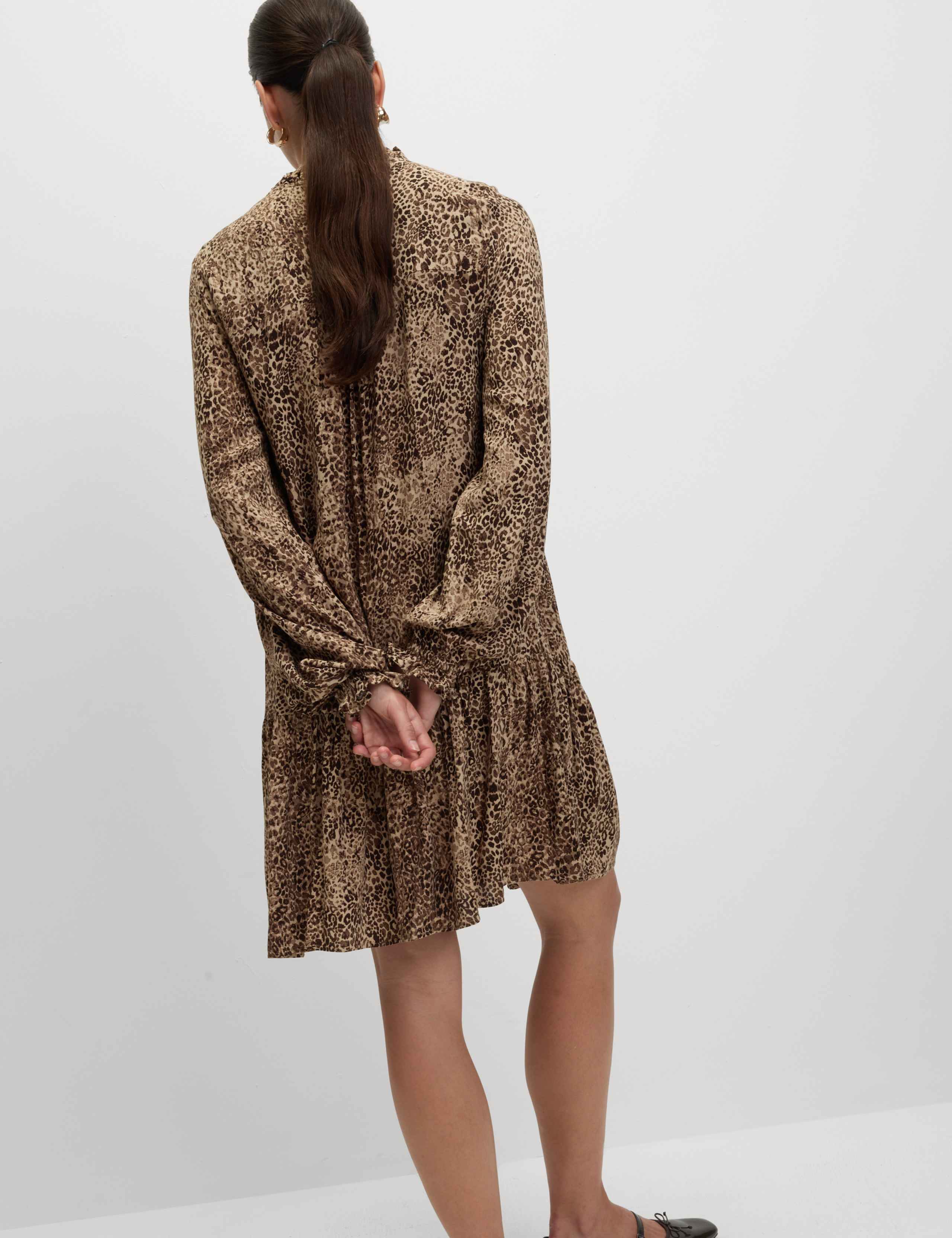Printed Ruffle Mini Relaxed Smock Dress 3 of 5
