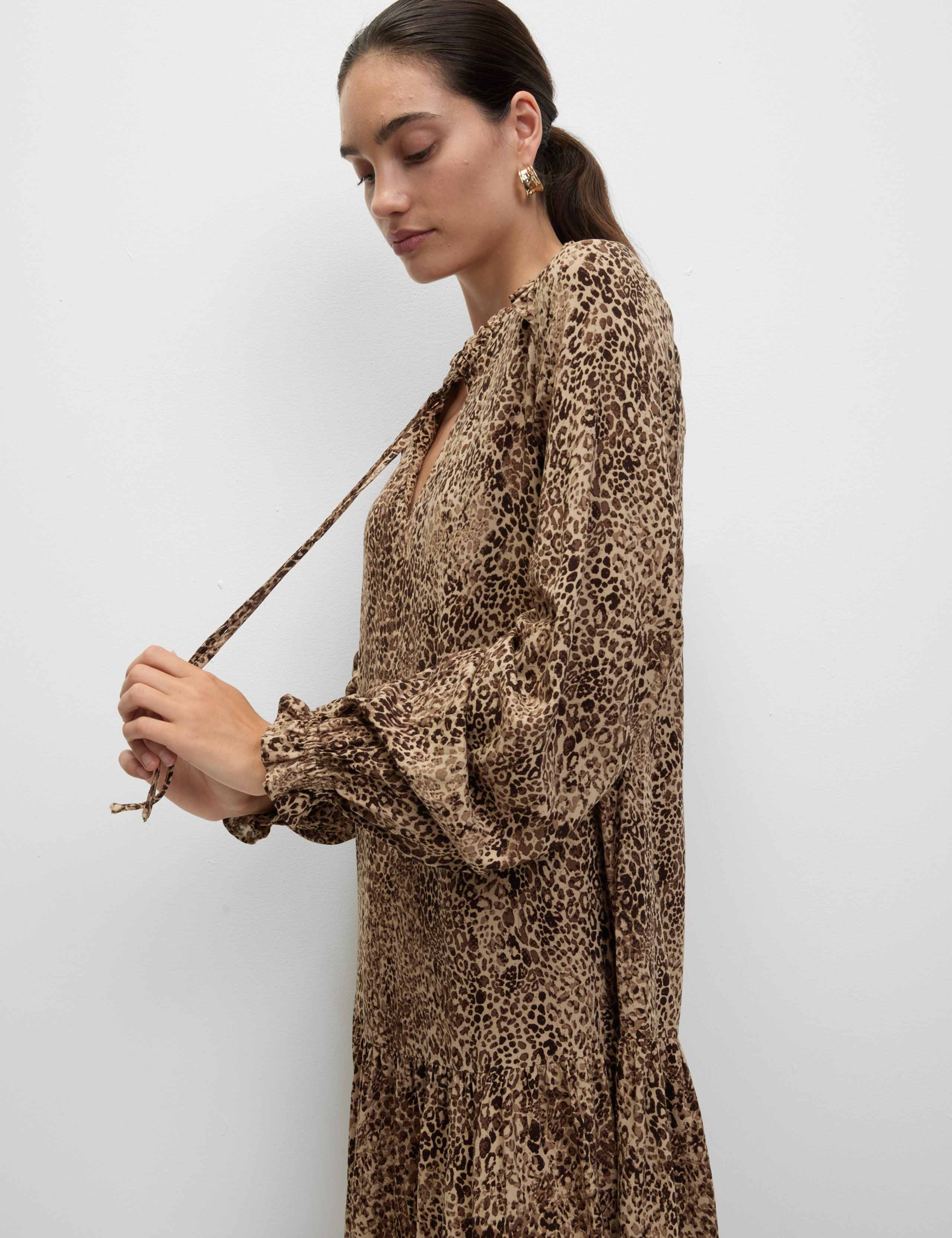 Printed Ruffle Mini Relaxed Smock Dress 4 of 5