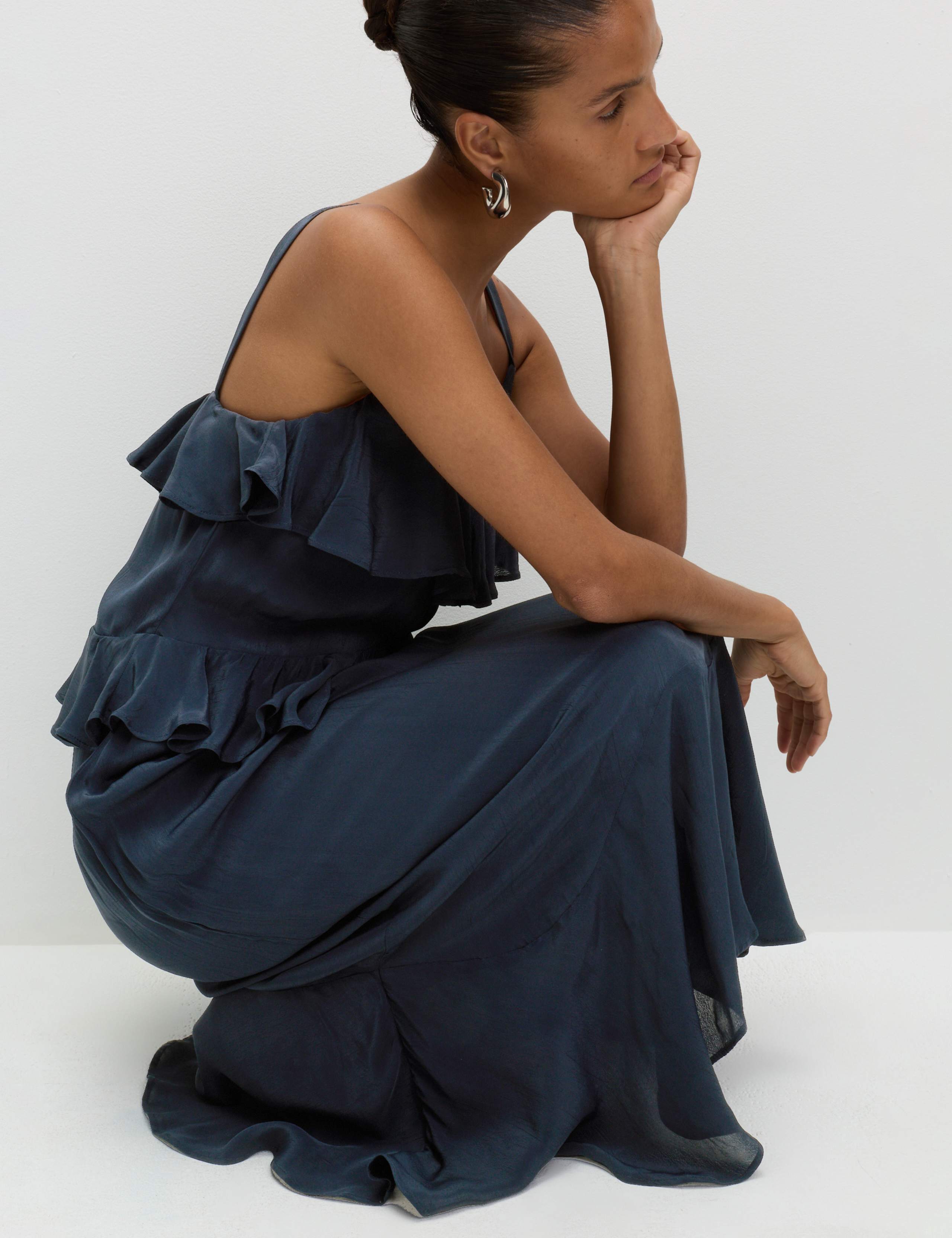 Sweetheart Neckline Ruffle Midi Cami Dress 3 of 5