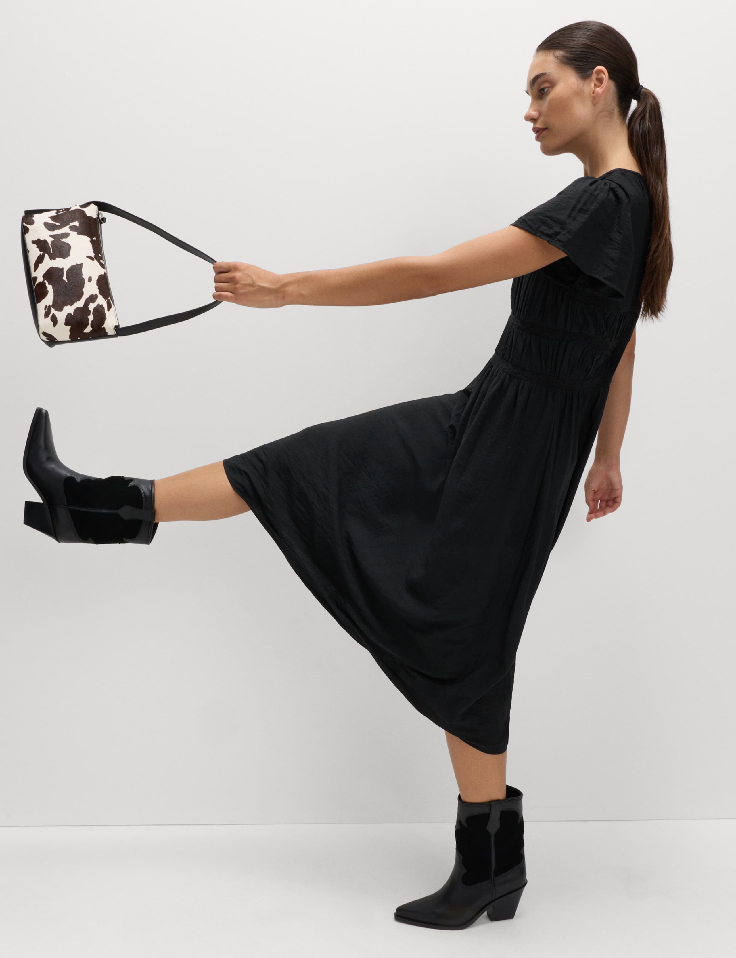 Angel Sleeve Midi Shirred Waisted Dress 4 of 6
