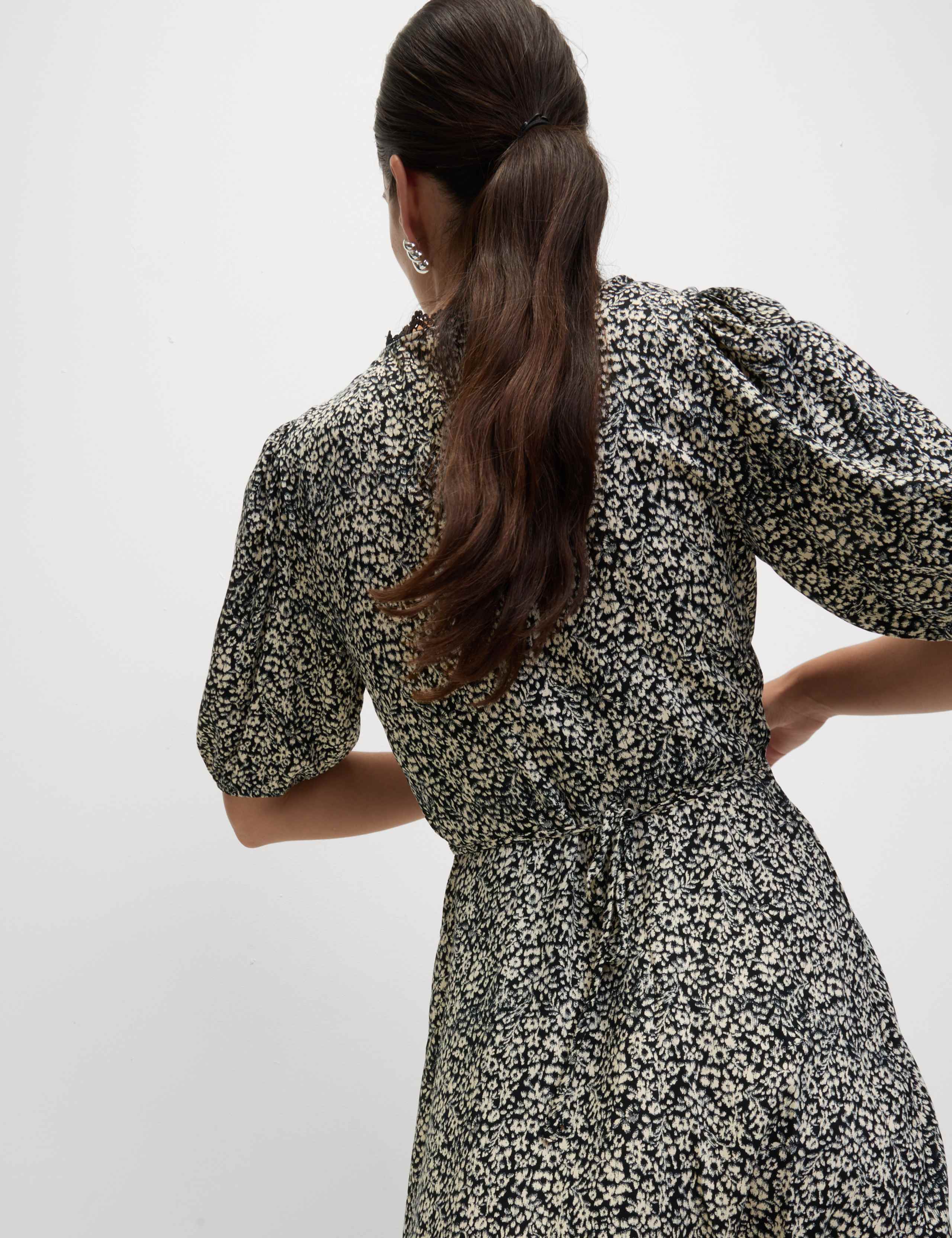 Printed V-Neck Tie Waist Mini Tea Dress 4 of 5