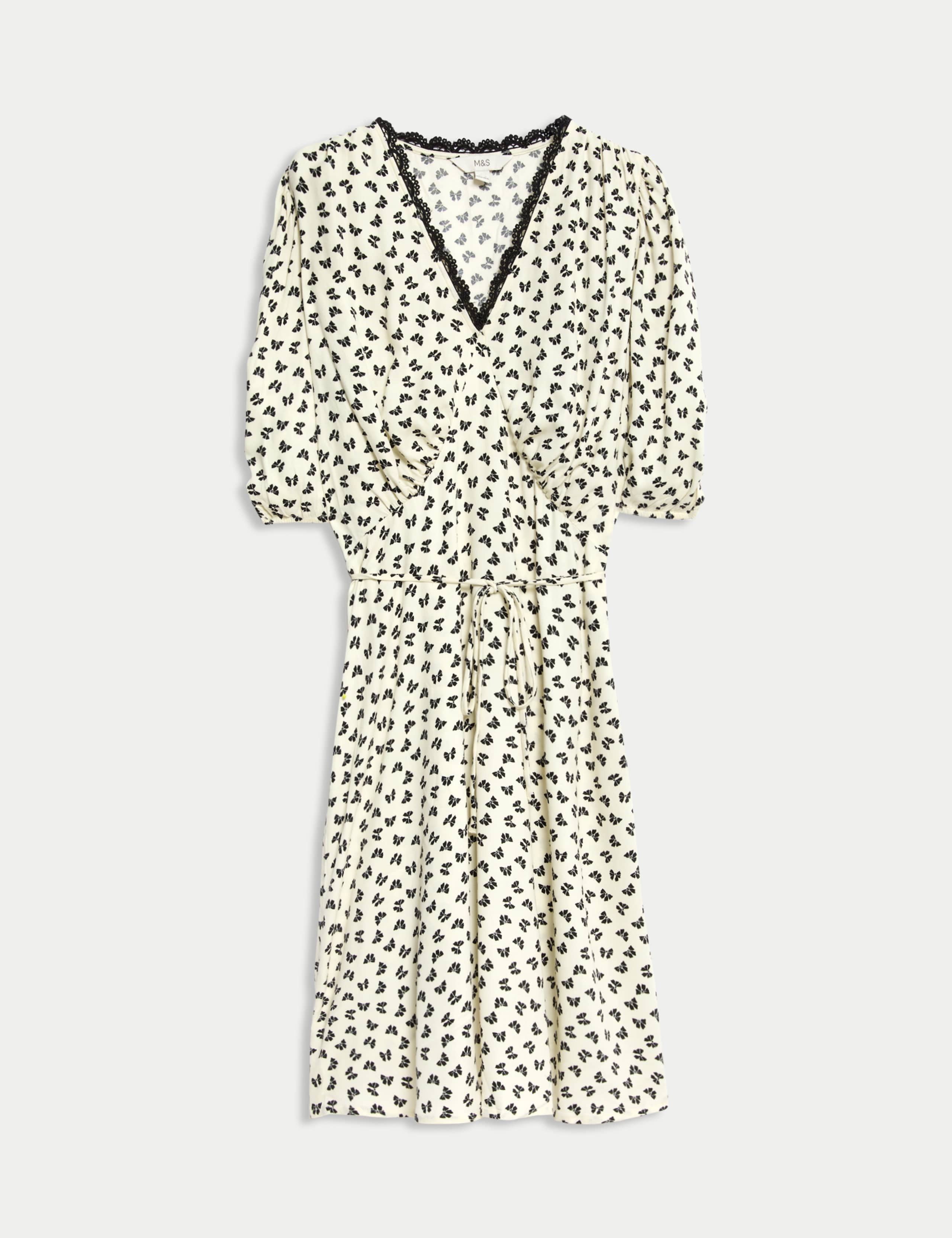 Printed V-Neck Tie Waist Mini Tea Dress 2 of 6