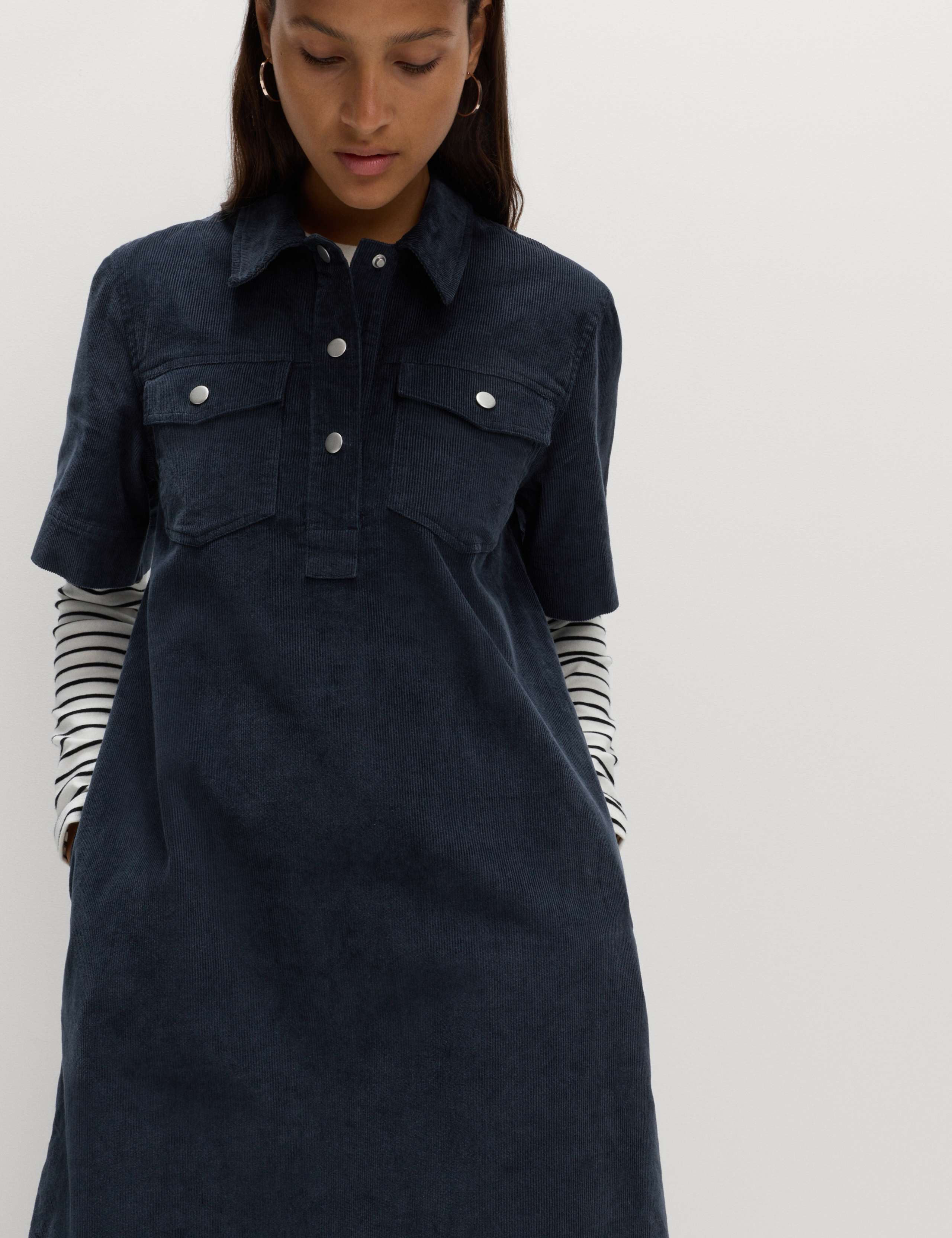 Cotton Rich Cord Collared Mini Shirt Dress 4 of 5