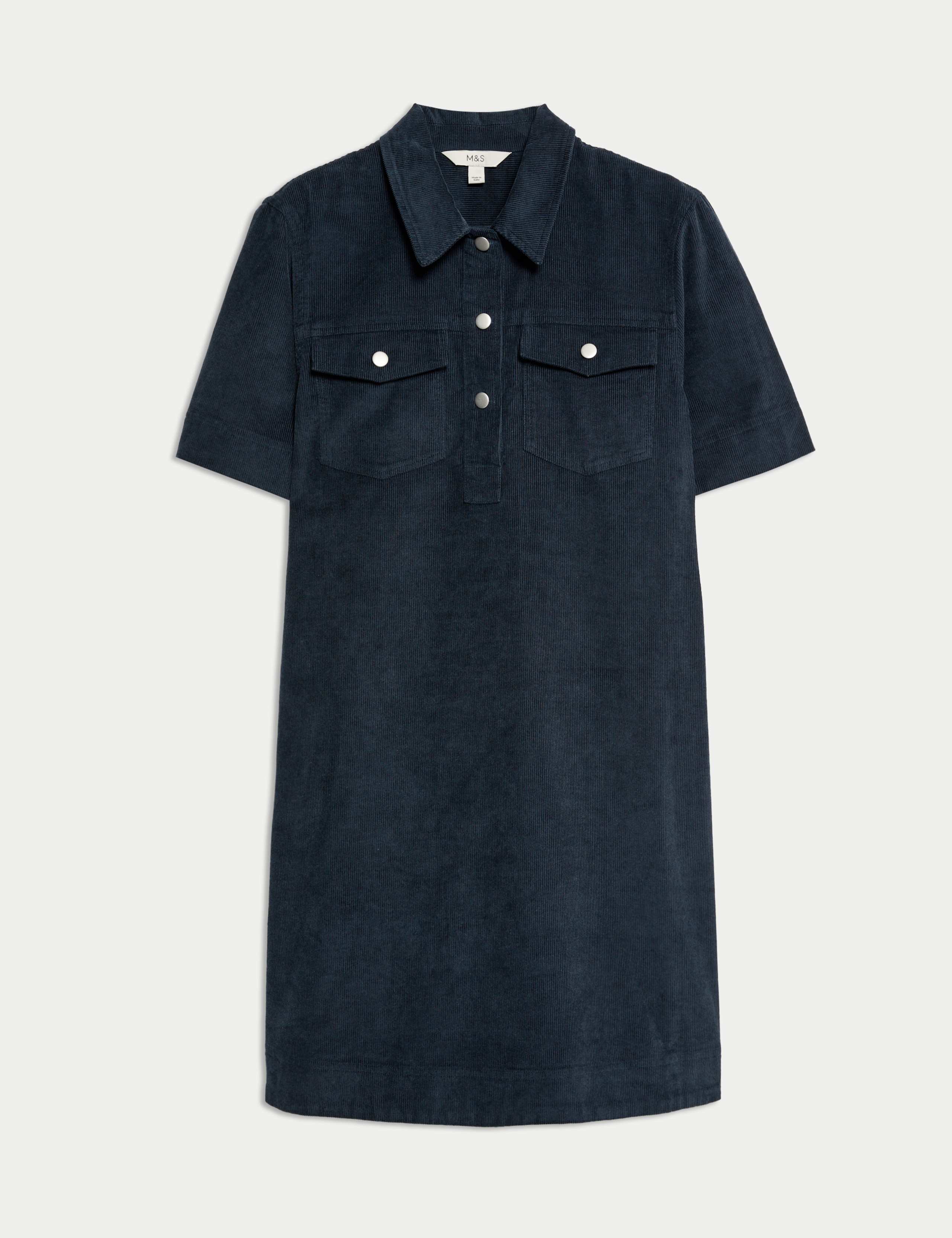 Cotton Rich Cord Collared Mini Shirt Dress 2 of 5