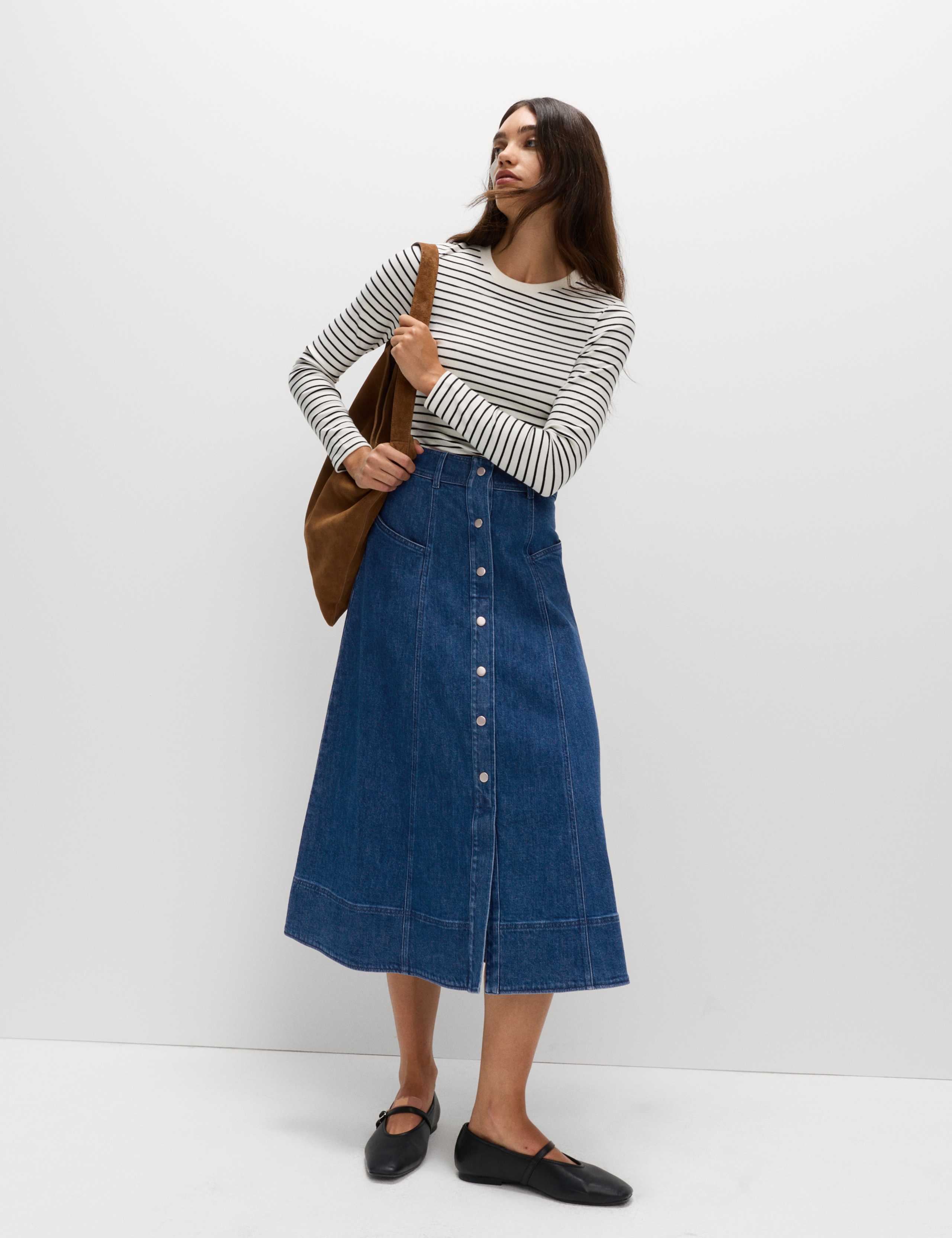 Denim Button Front Midi Circle Skirt 5 of 5