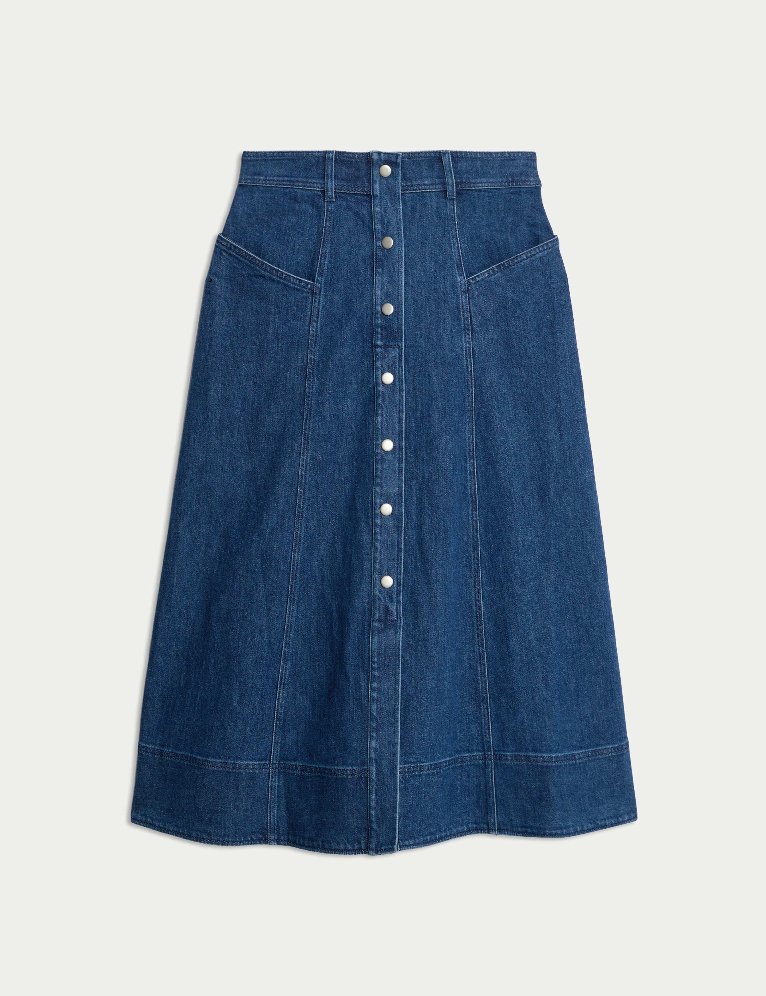 Denim Button Front Midi Circle Skirt 1 of 1