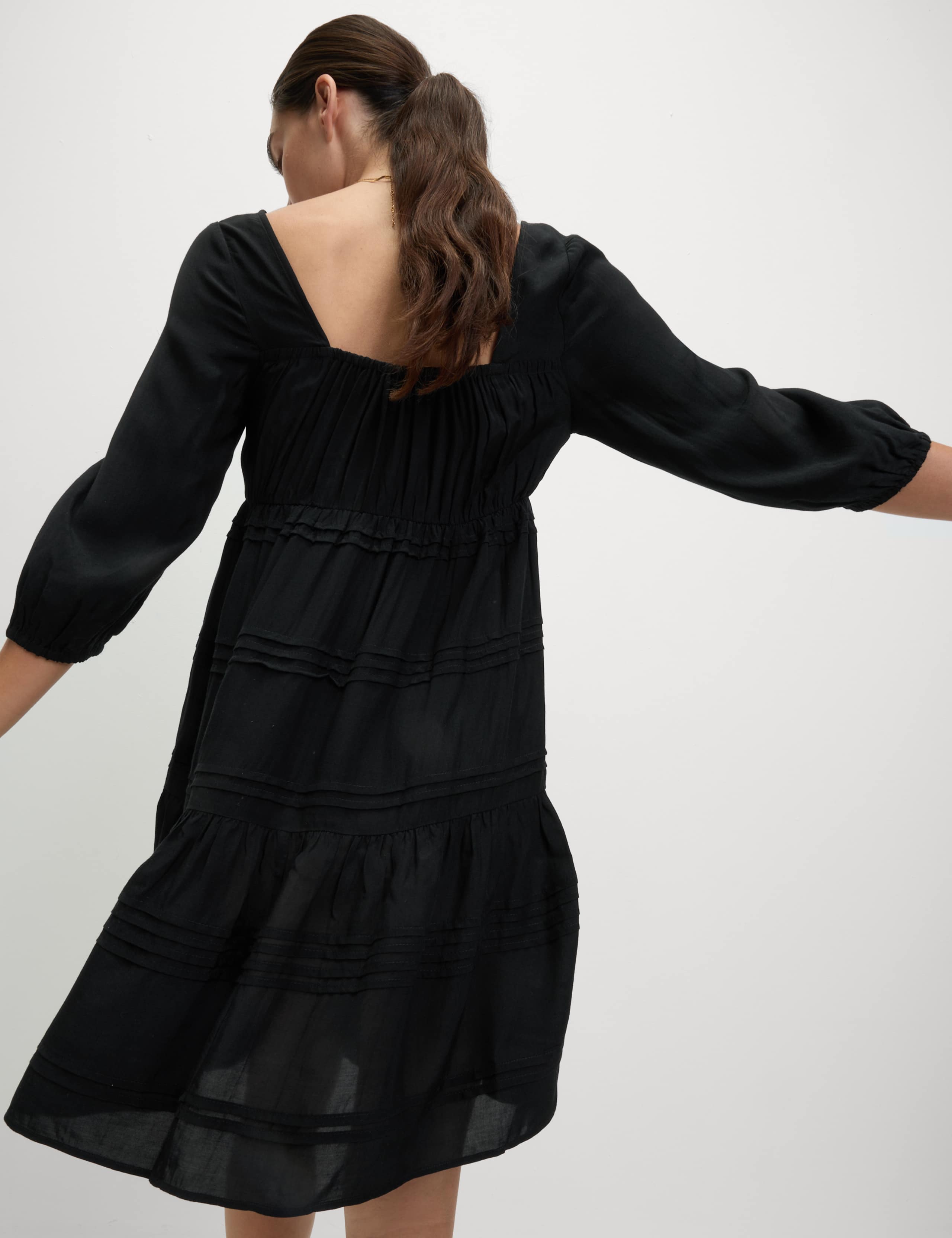 Square Neck Pintuck Mini Waisted Dress 4 of 5