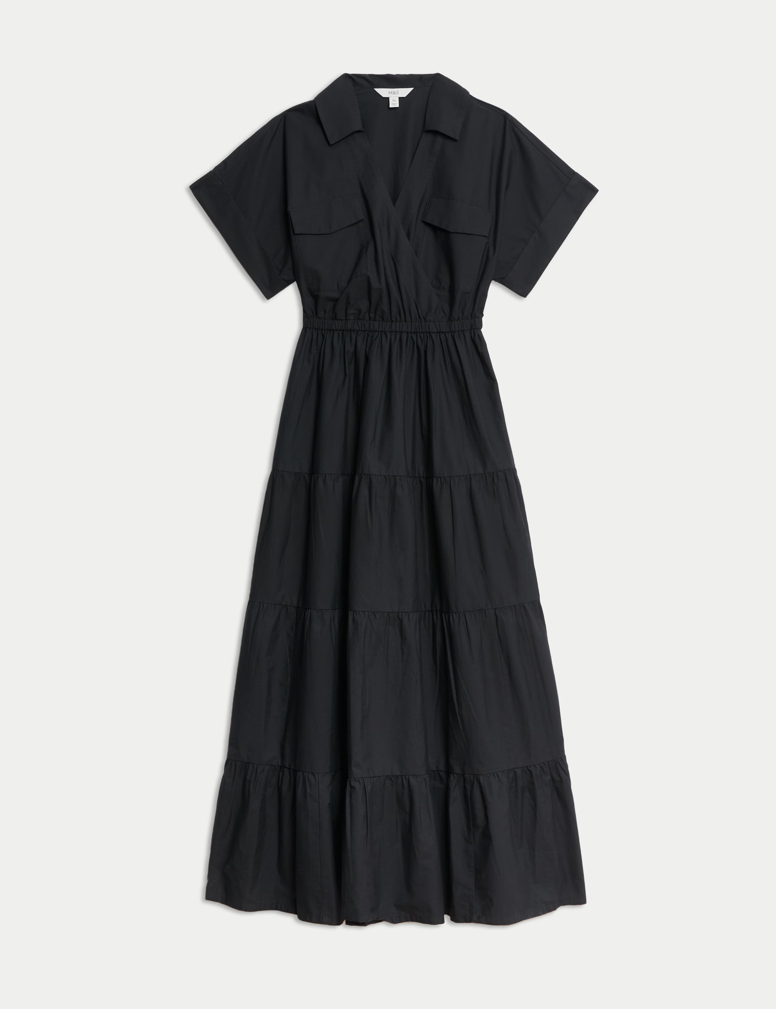 Pure Cotton V-Neck Midaxi Tiered Shirt Dress 2 of 4