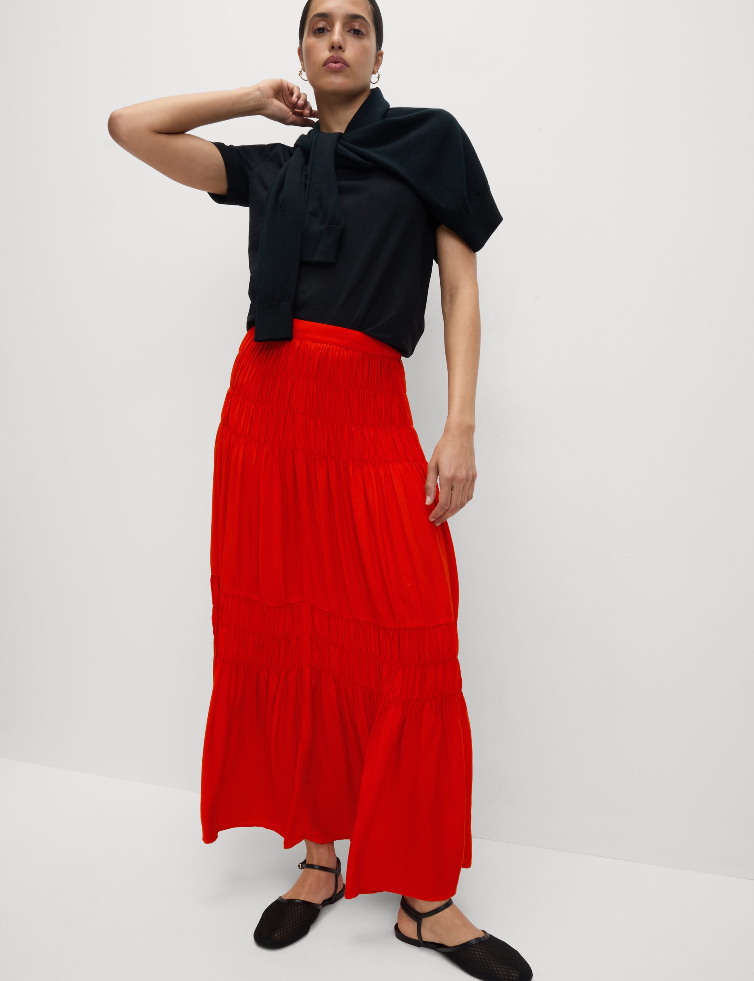 Shirred Midaxi Tiered Skirt 3 of 7