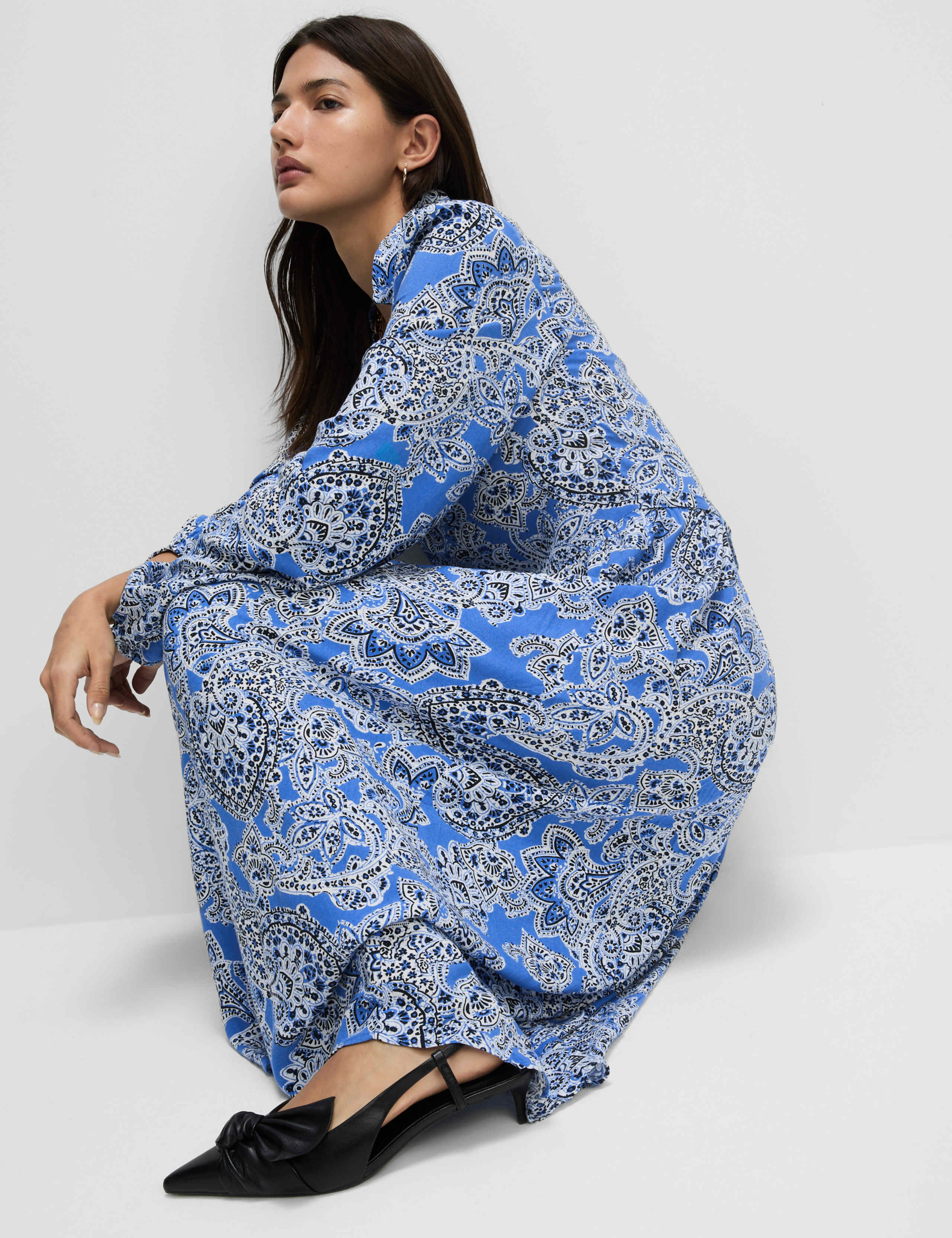 Printed V-Neck Midi Shirt Dress 1 of 6