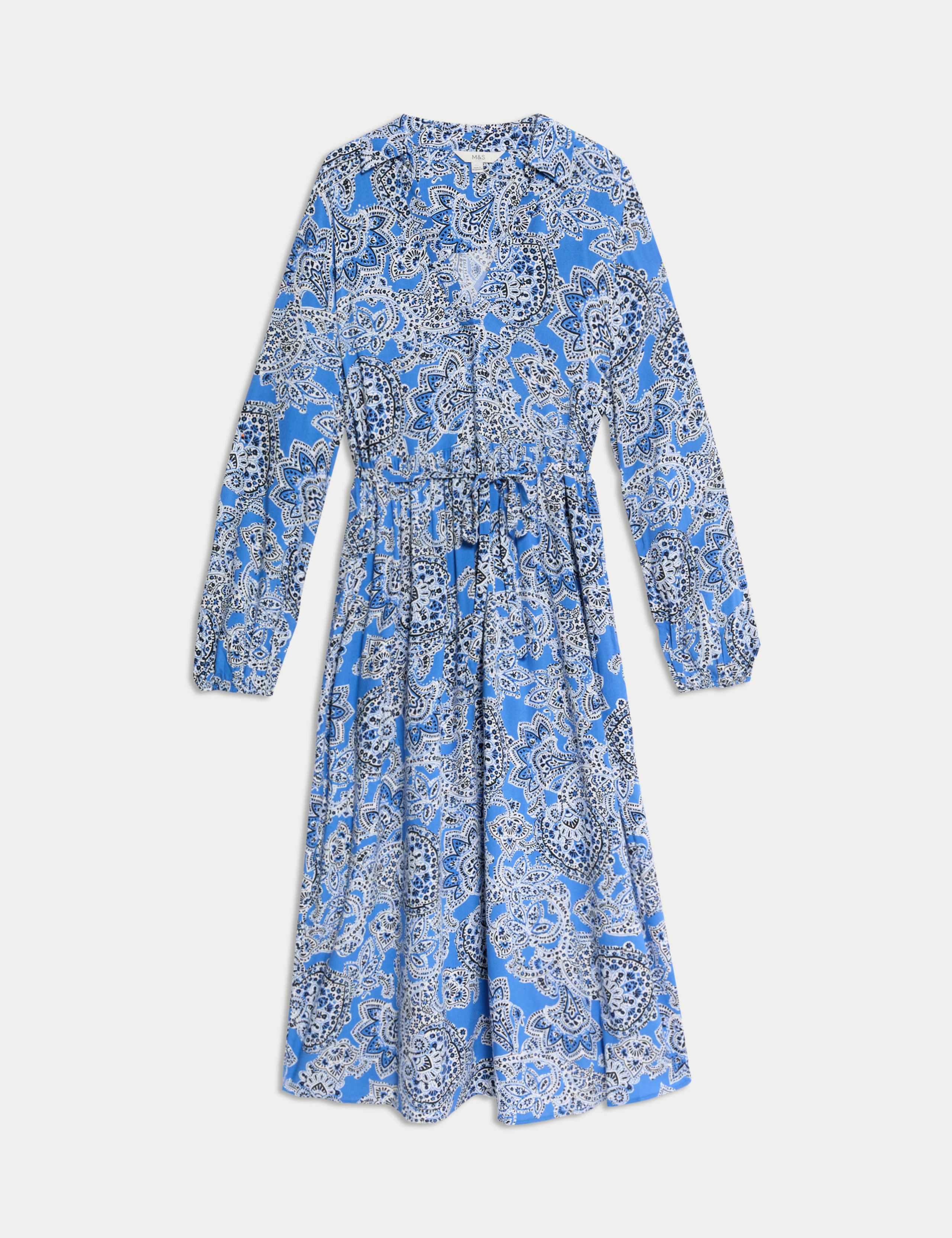 Printed V-Neck Midi Shirt Dress 2 of 6