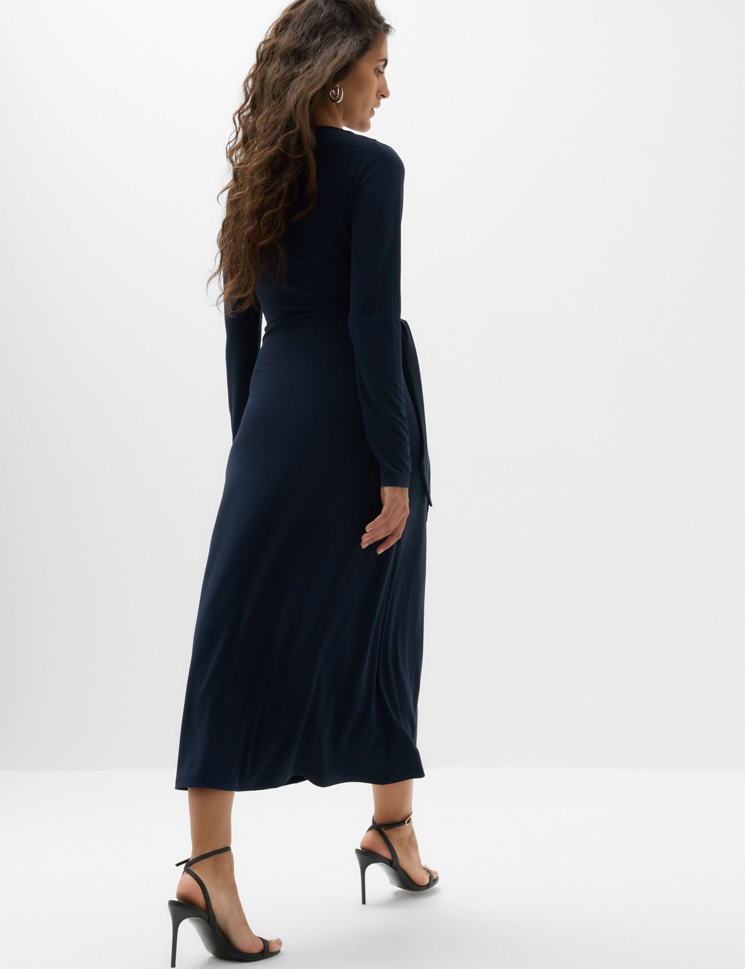 Jersey Tie Waist Slash Neck Midi Waisted Dress 4 of 7