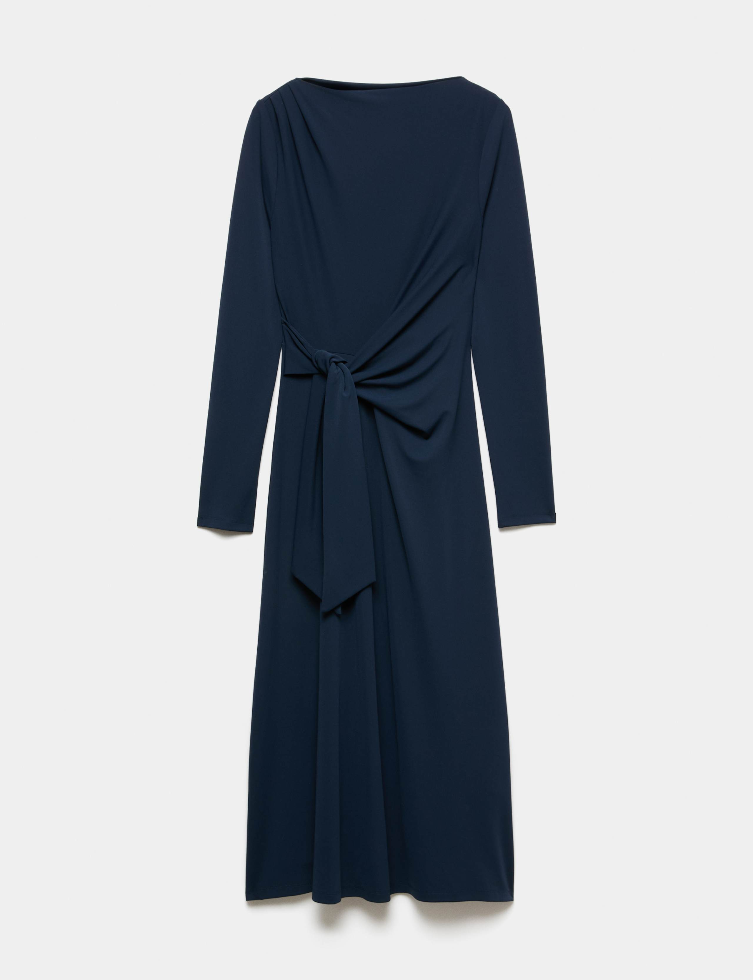 Jersey Tie Waist Slash Neck Midi Waisted Dress 2 of 7