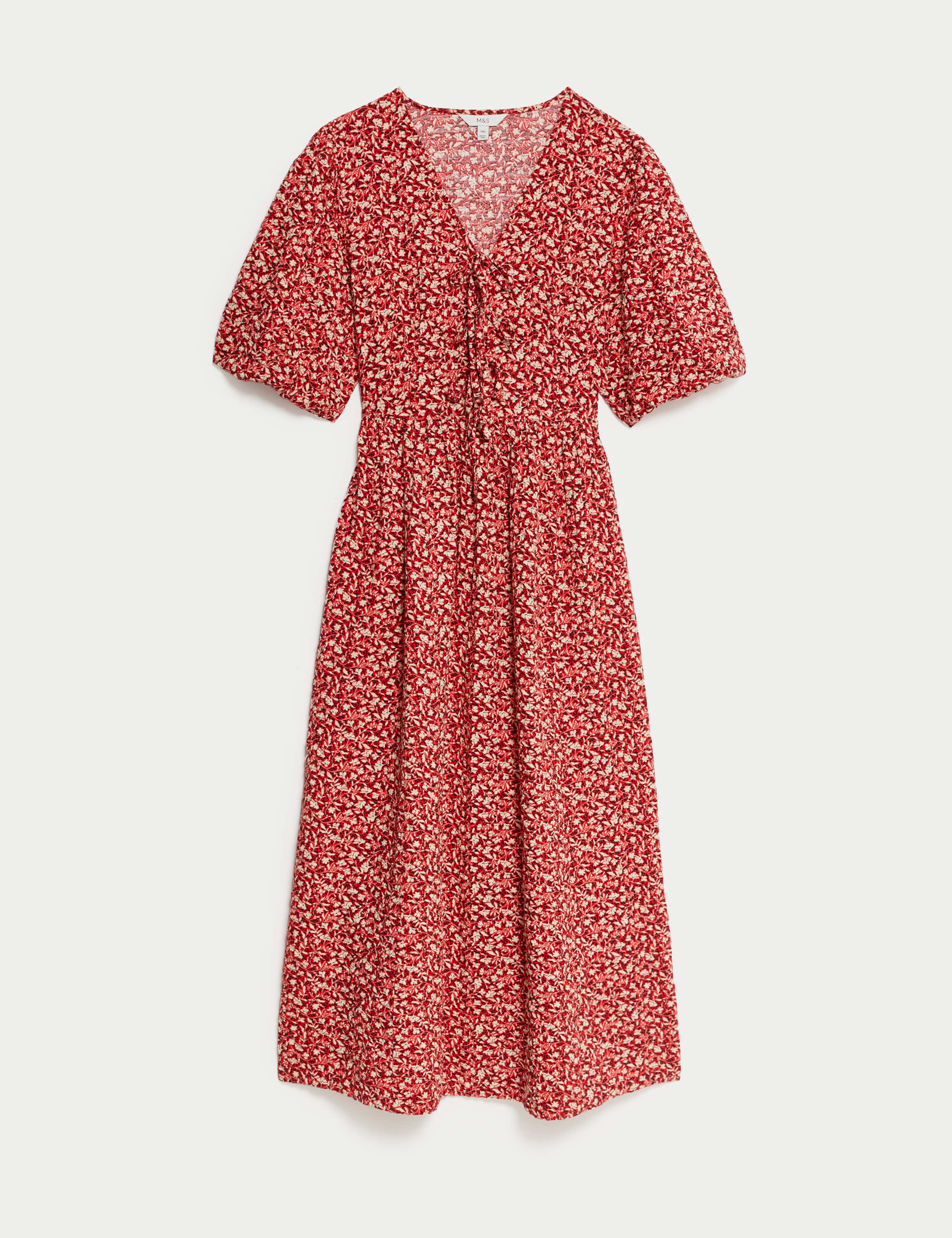 Cotton Rich Floral V-Neck Midi Waisted Dress 2 of 5