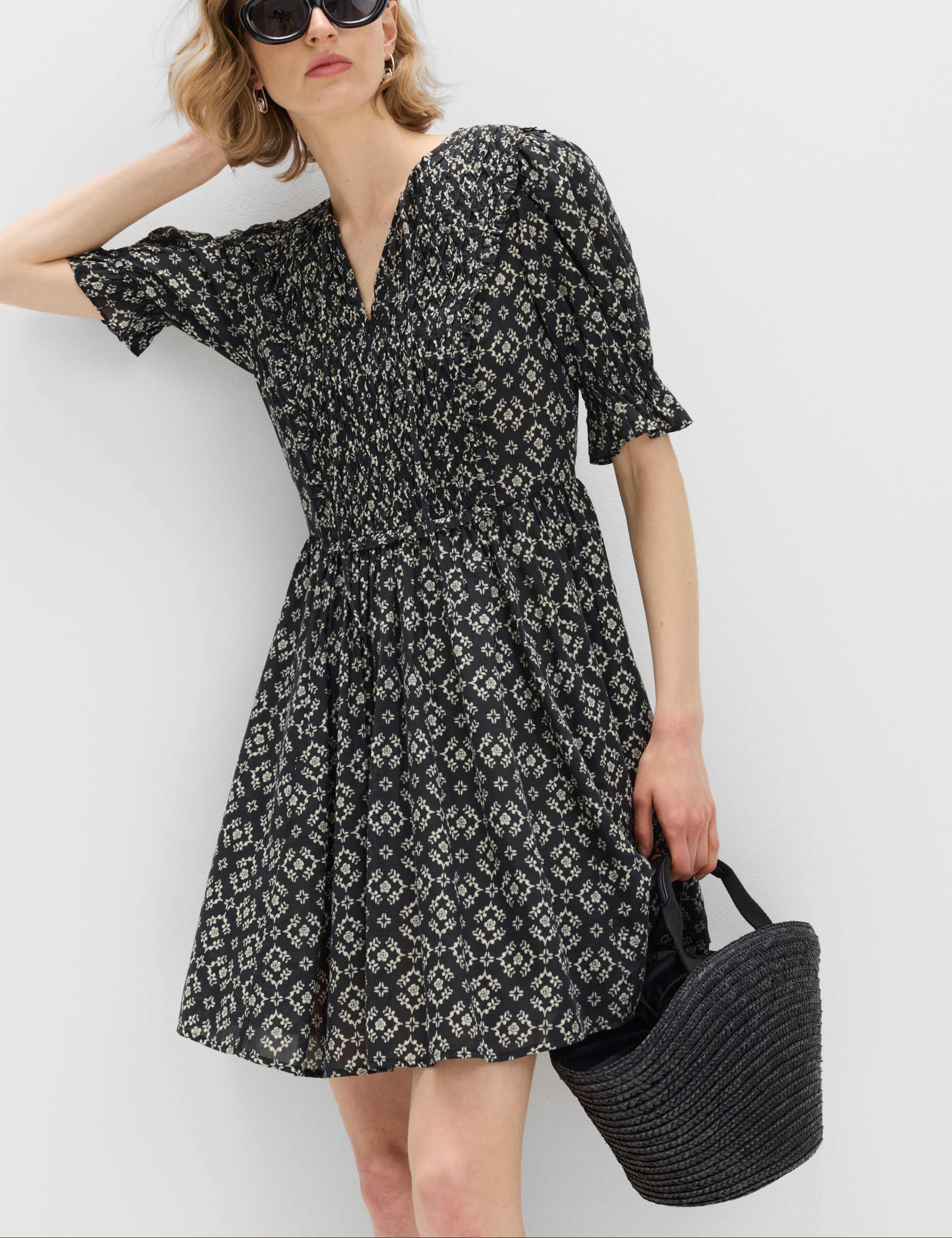 Cotton Rich Printed Mini Waisted Dress 5 of 5