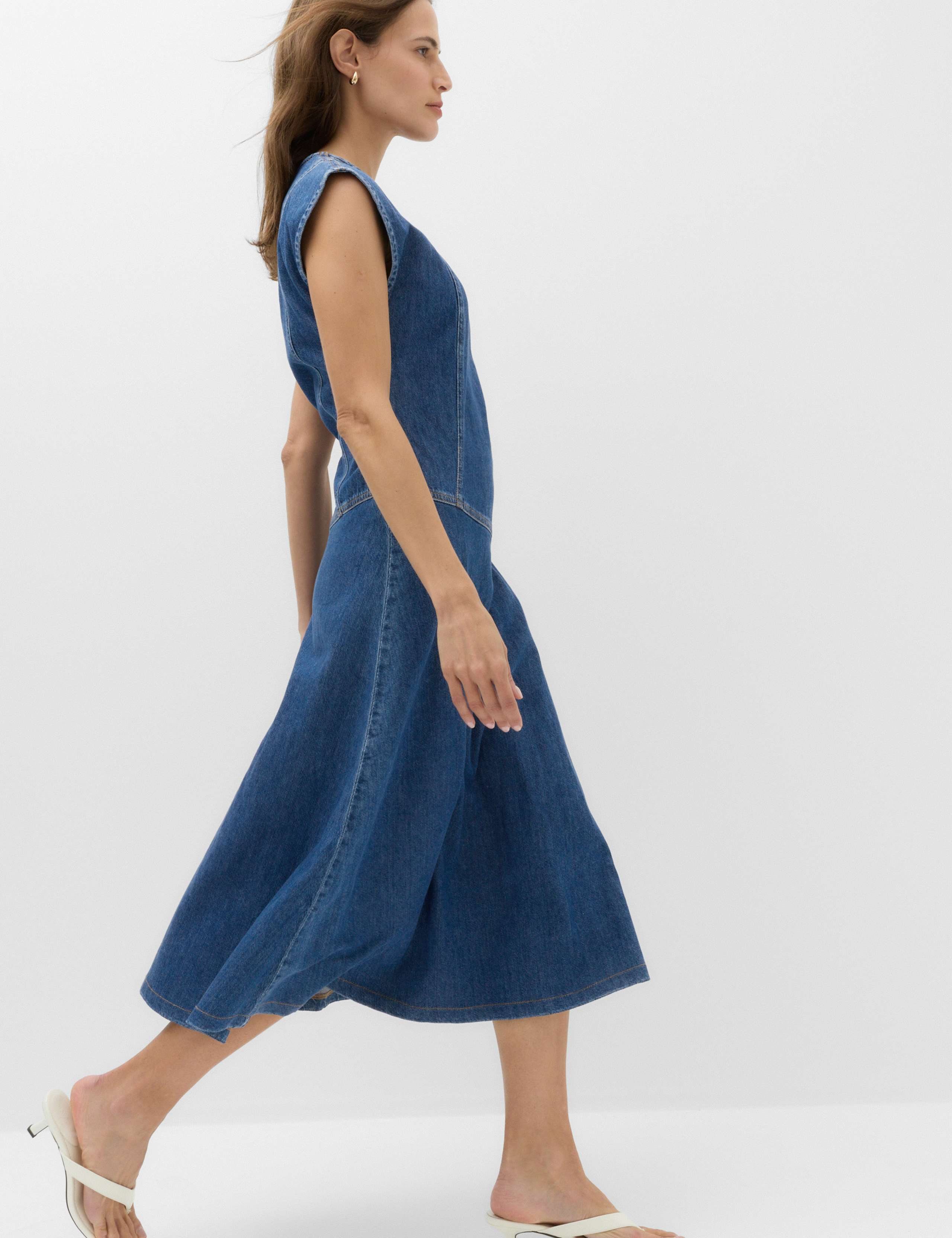 Pure Cotton Denim Midi Column Dress 7 of 7