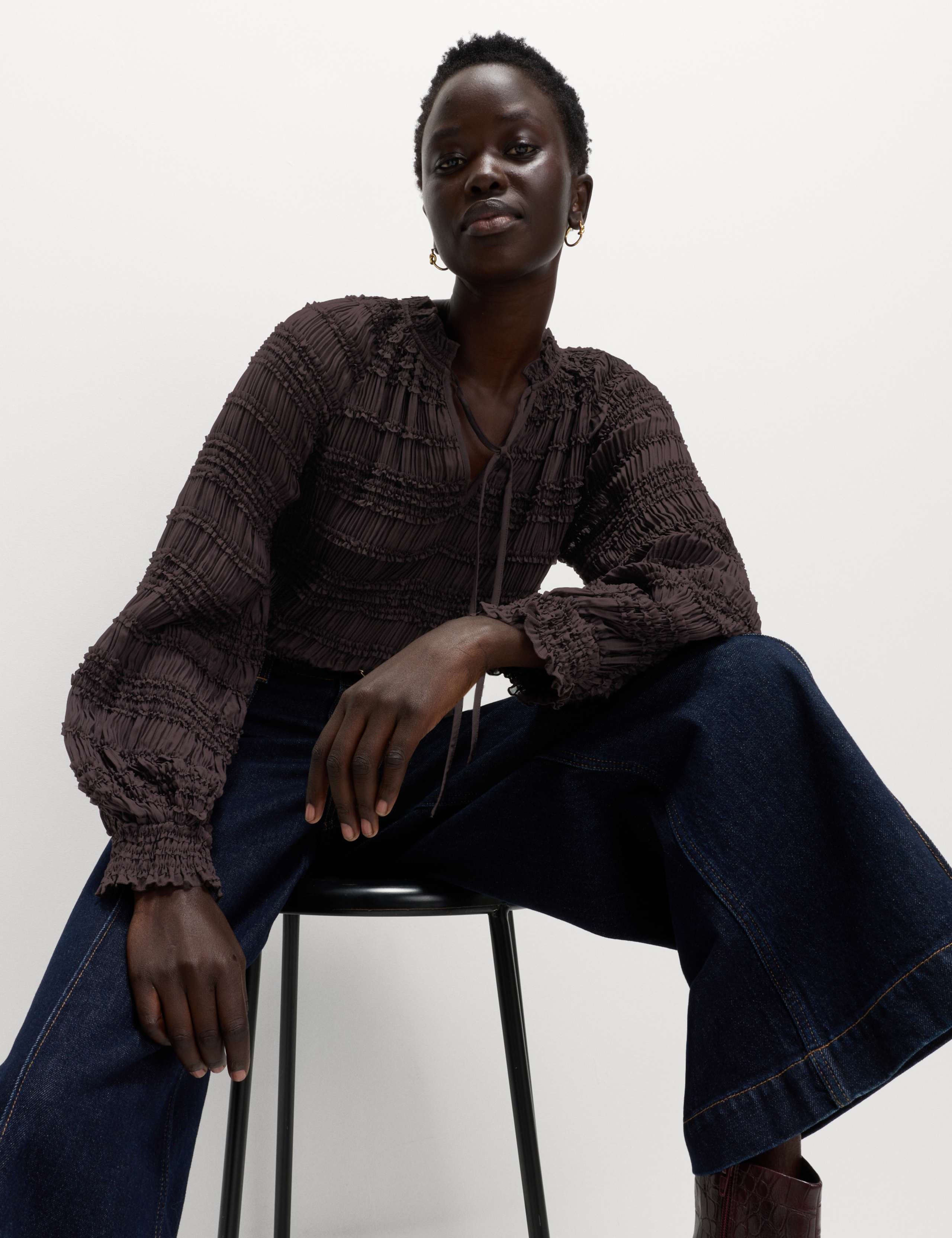 Ruffle Tie Detail Blouson Sleeve Blouse 6 of 6