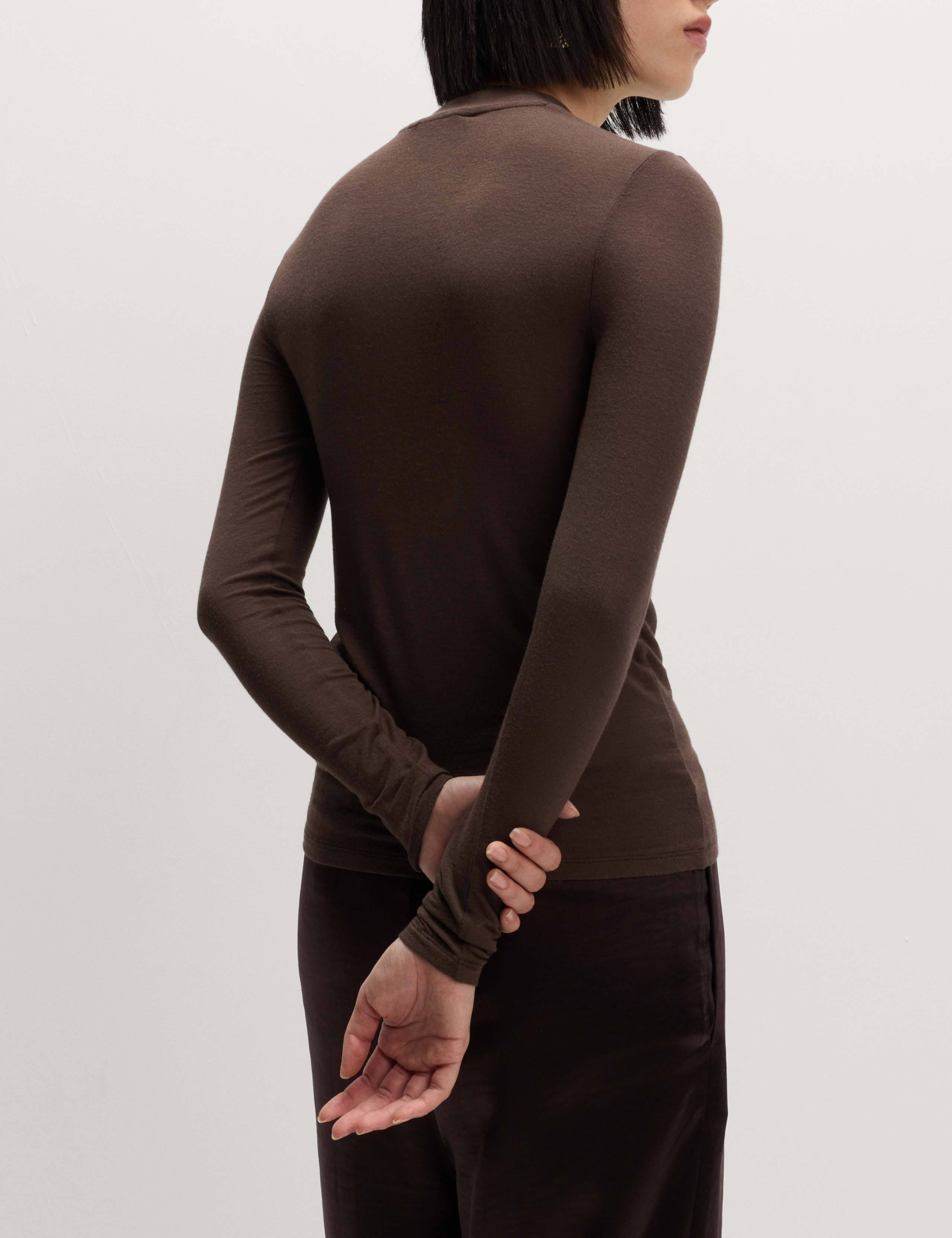 Jersey High Neck Long Sleeve Top with Stretch 4 of 6