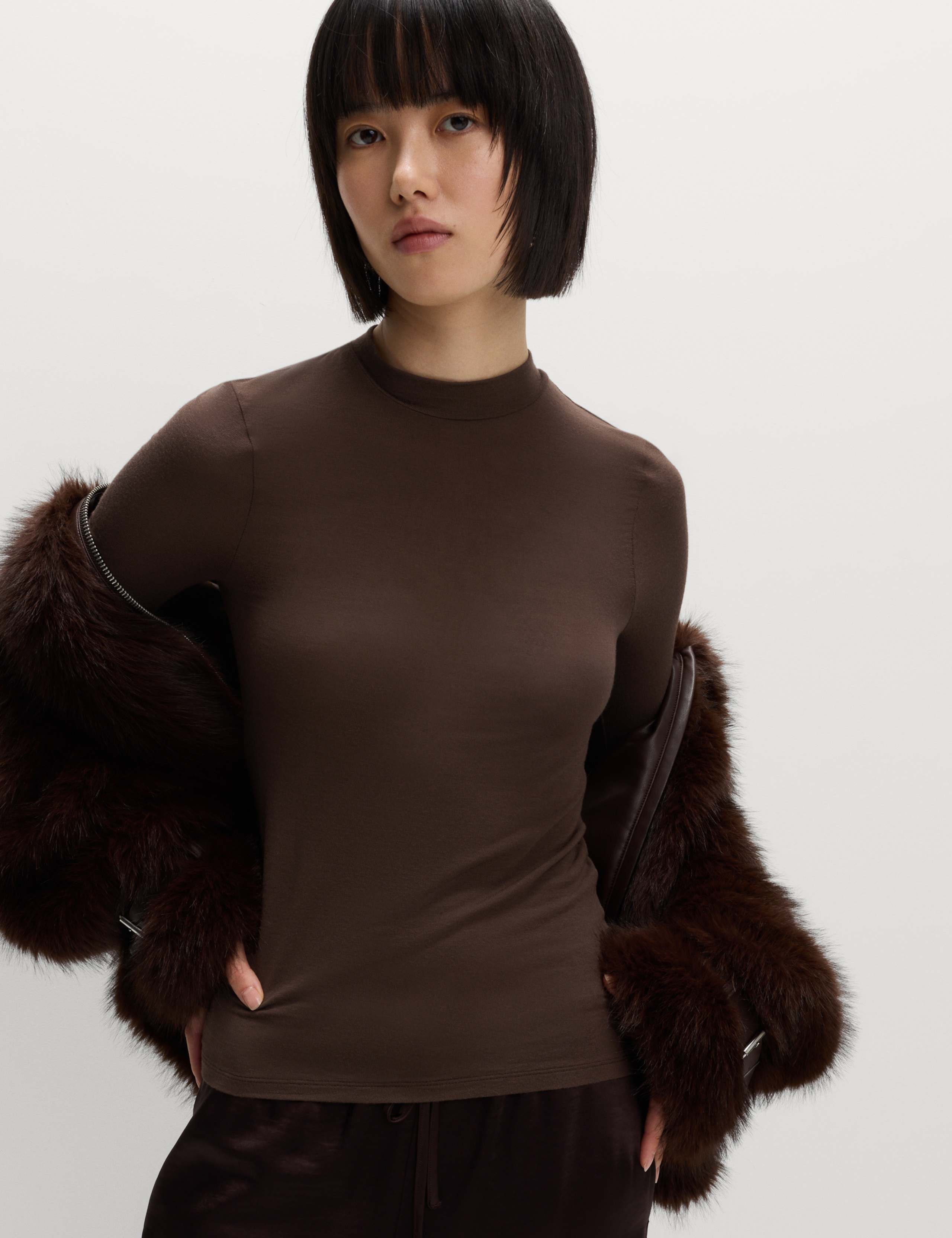 Jersey High Neck Long Sleeve Top with Stretch 5 of 6