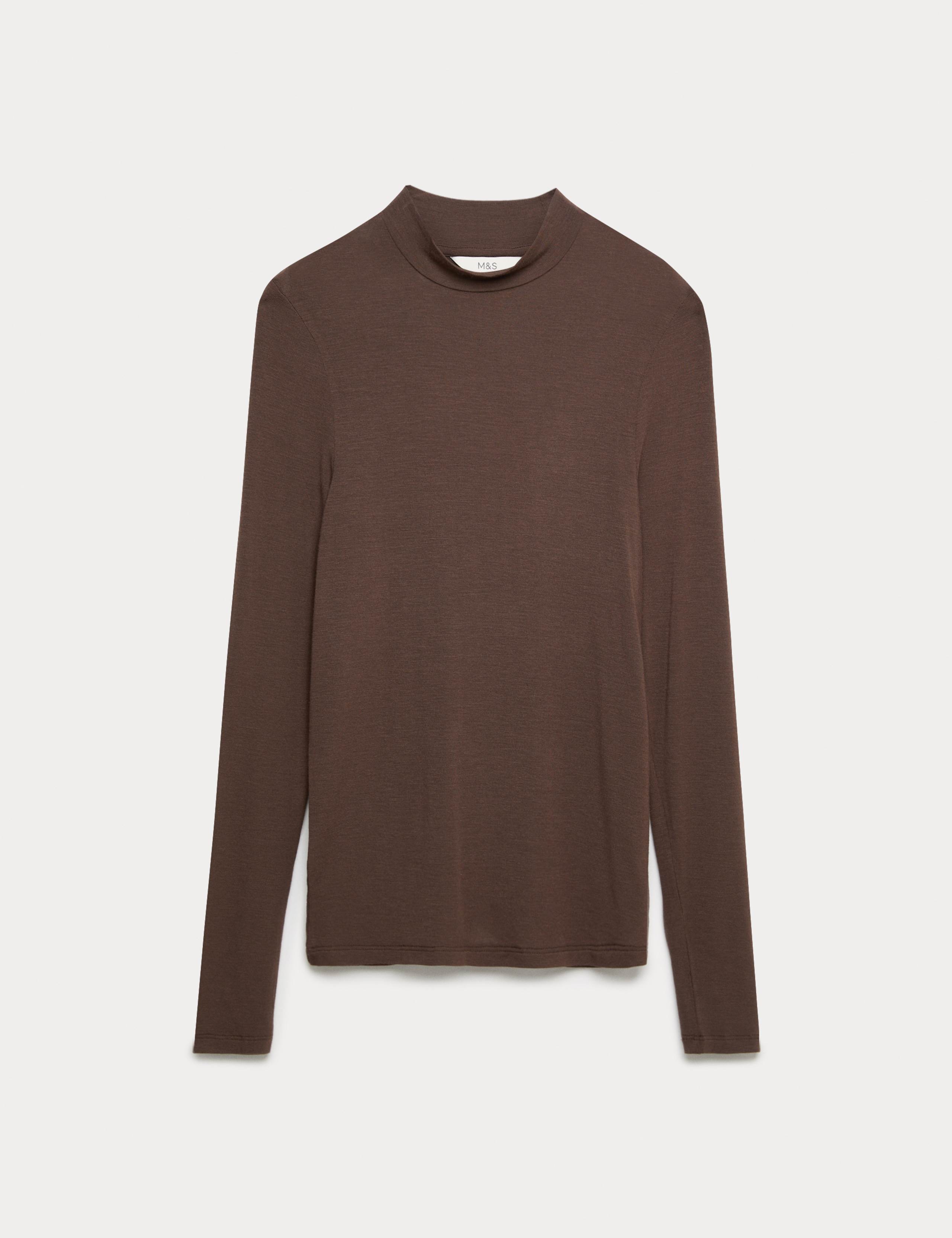 Jersey High Neck Long Sleeve Top with Stretch 2 of 6