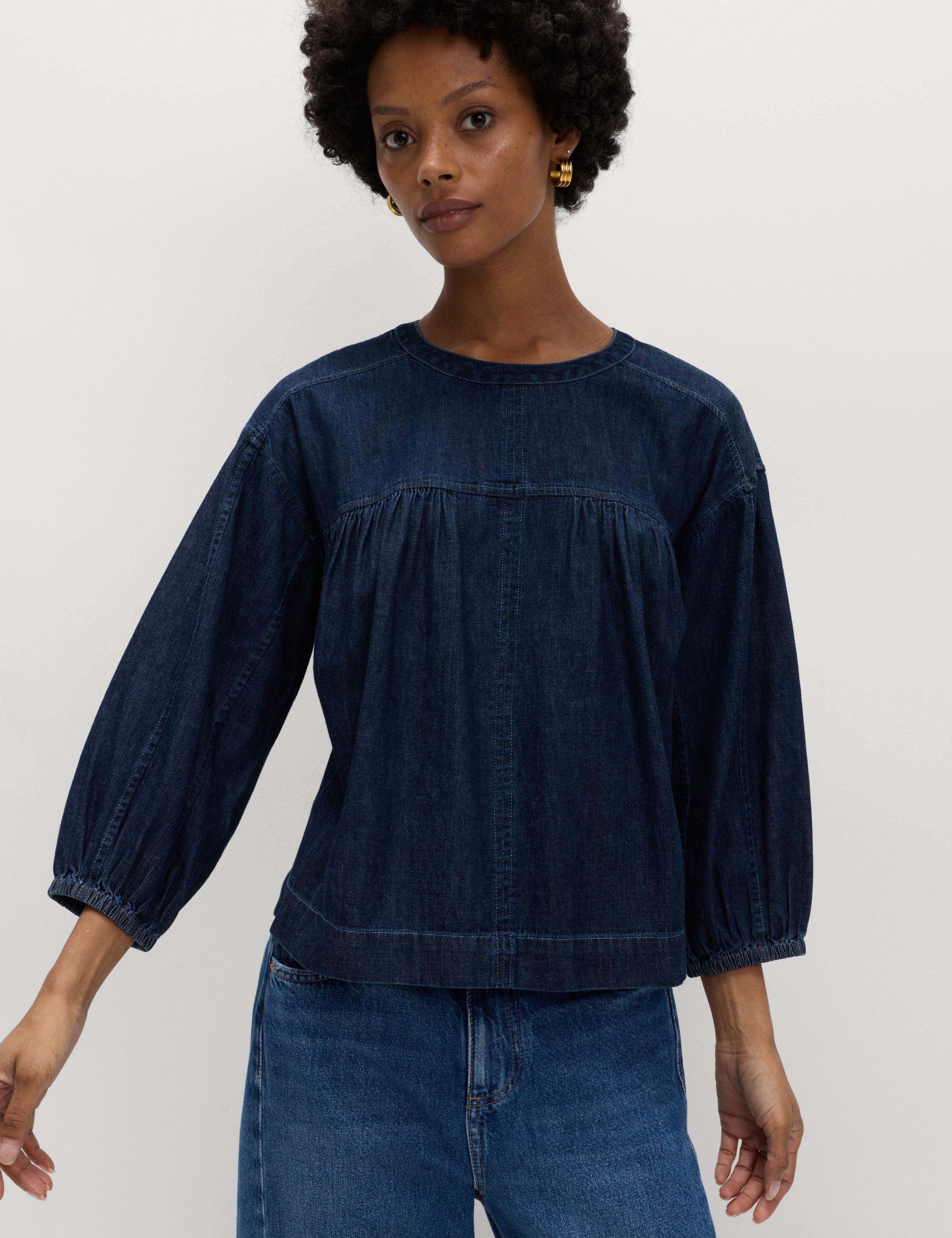 Pure Cotton Denim Crew Neck Blouse 5 of 5