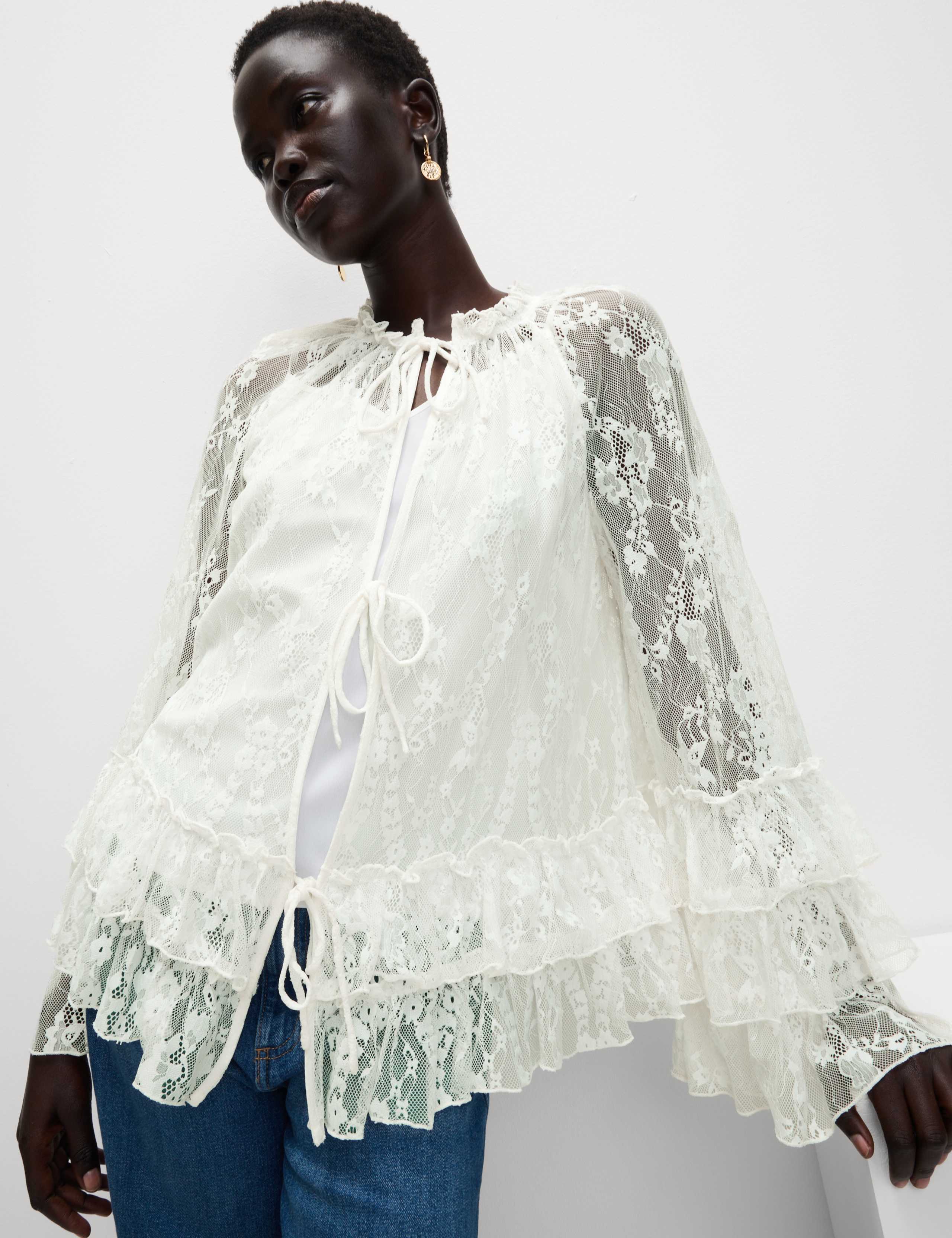 Lace Tie Front Blouse 1 of 5