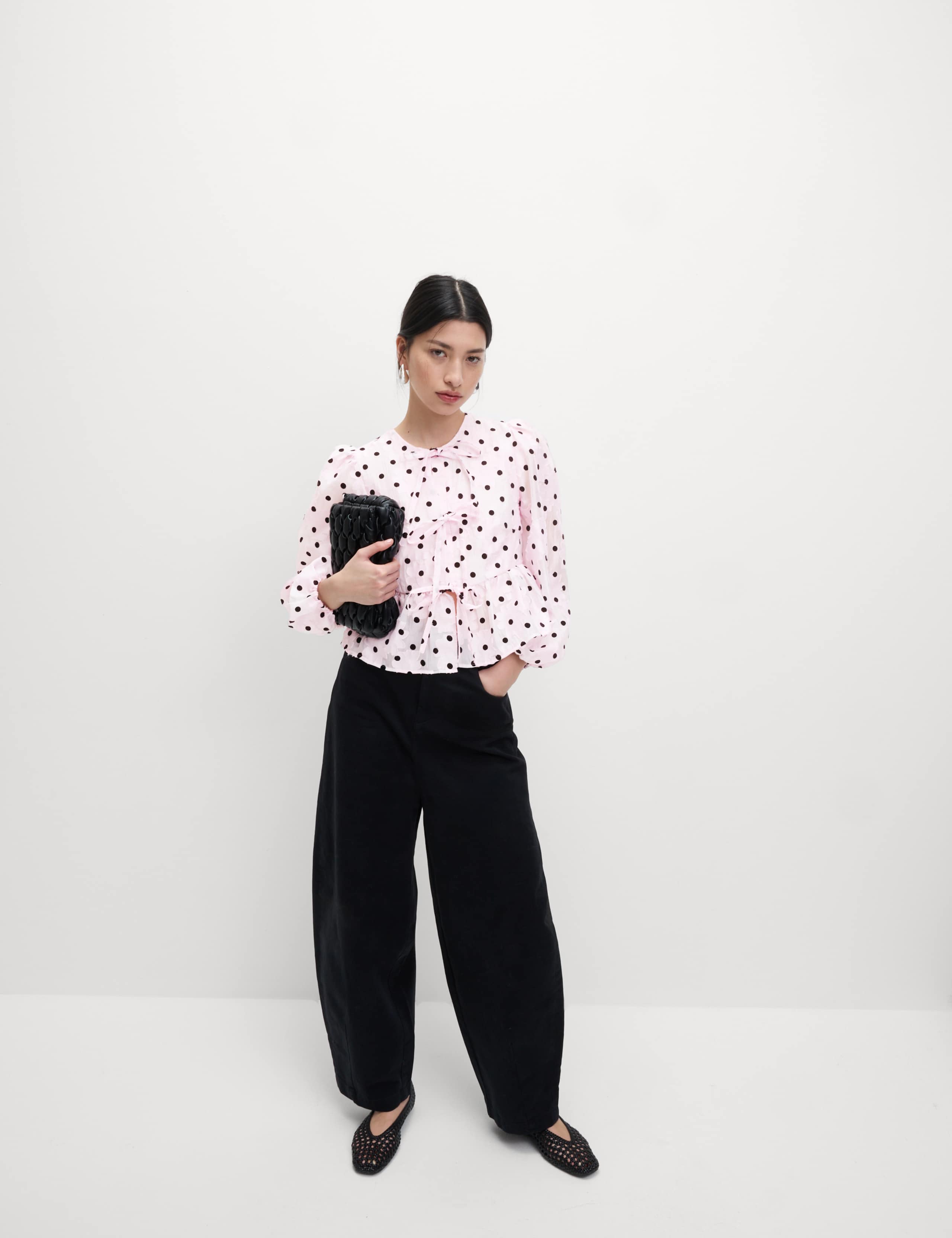 Polka Dot Tie Front Puff Sleeve Blouse 4 of 7