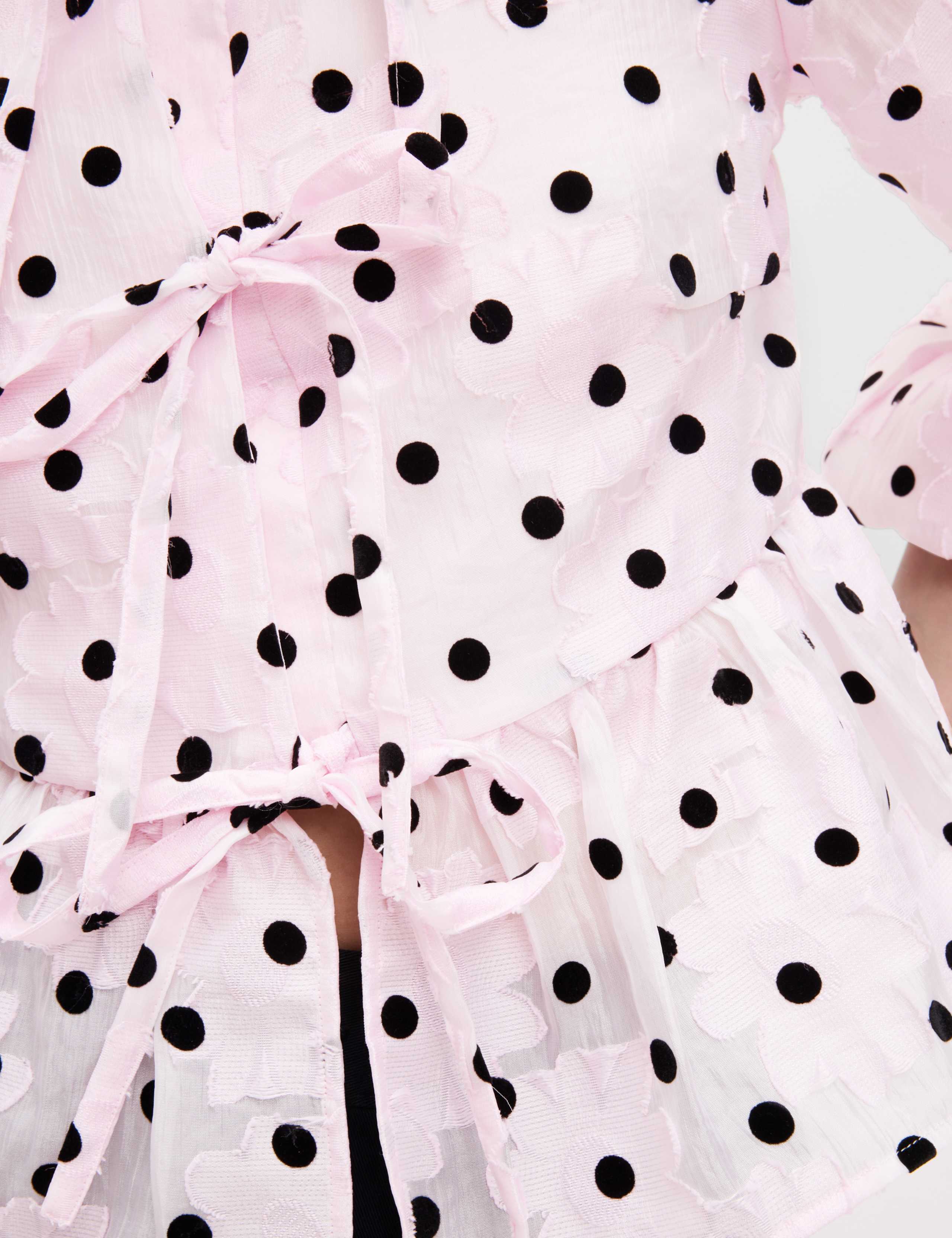 Polka Dot Tie Front Puff Sleeve Blouse 5 of 7