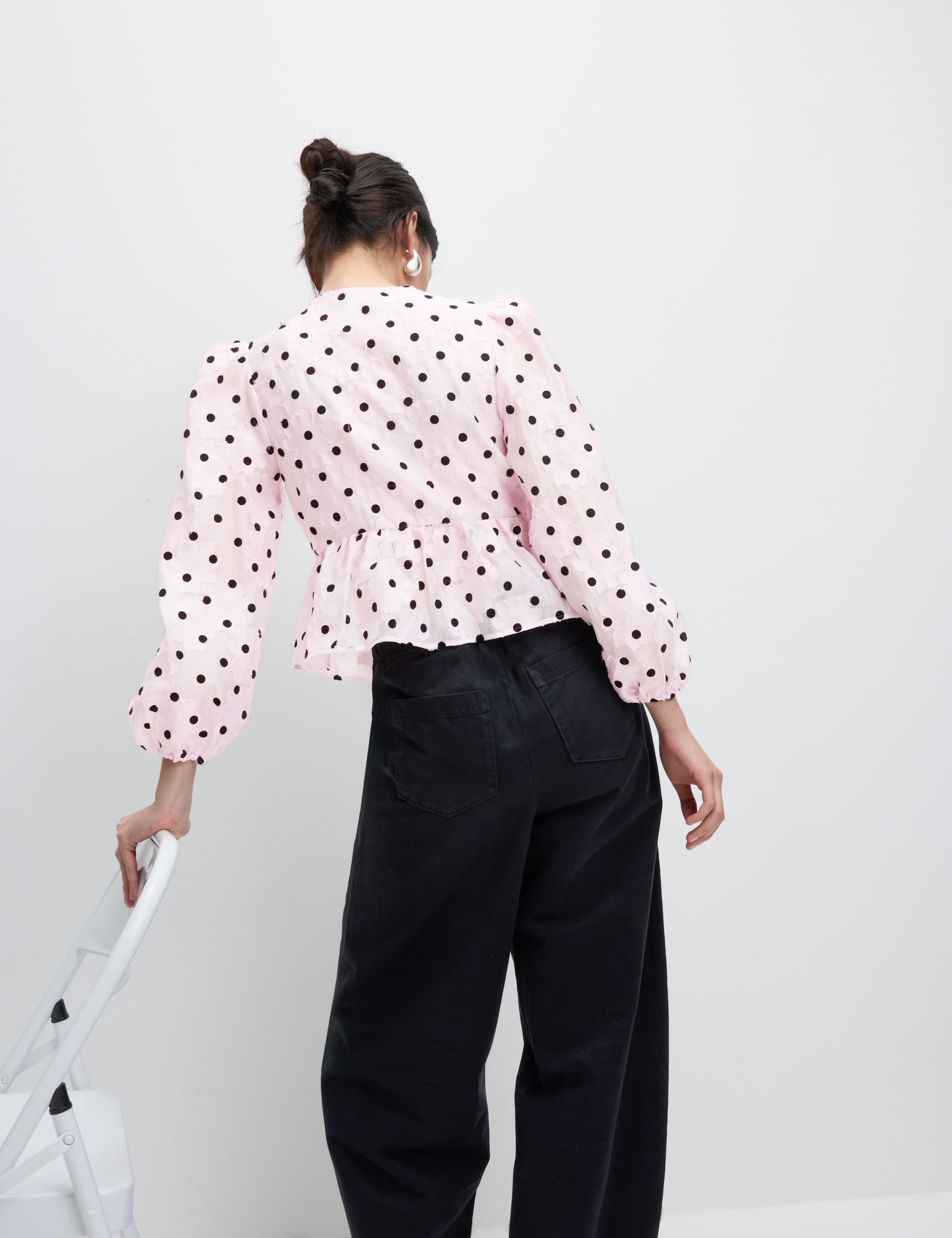 Polka Dot Tie Front Puff Sleeve Blouse 7 of 7