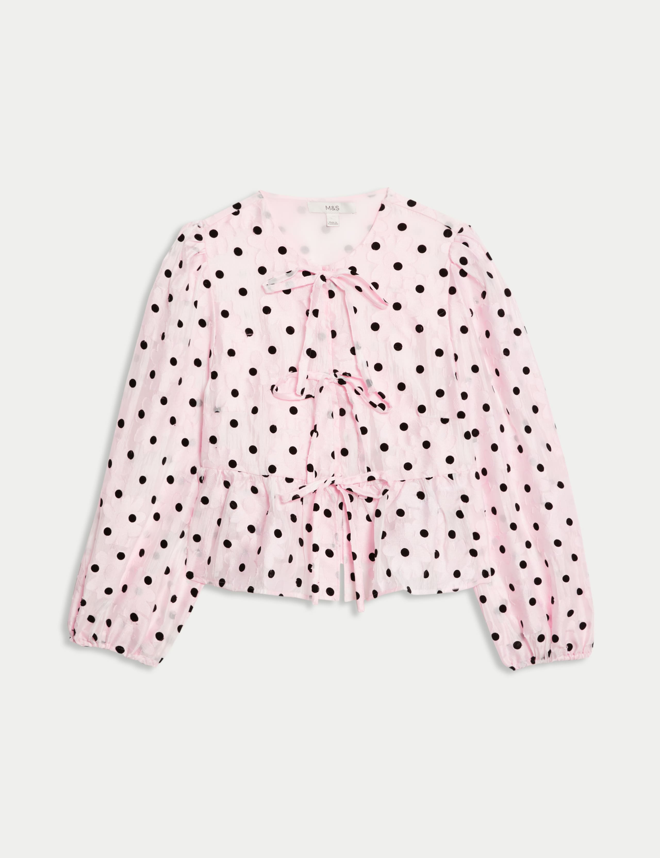 Polka Dot Tie Front Puff Sleeve Blouse 2 of 7