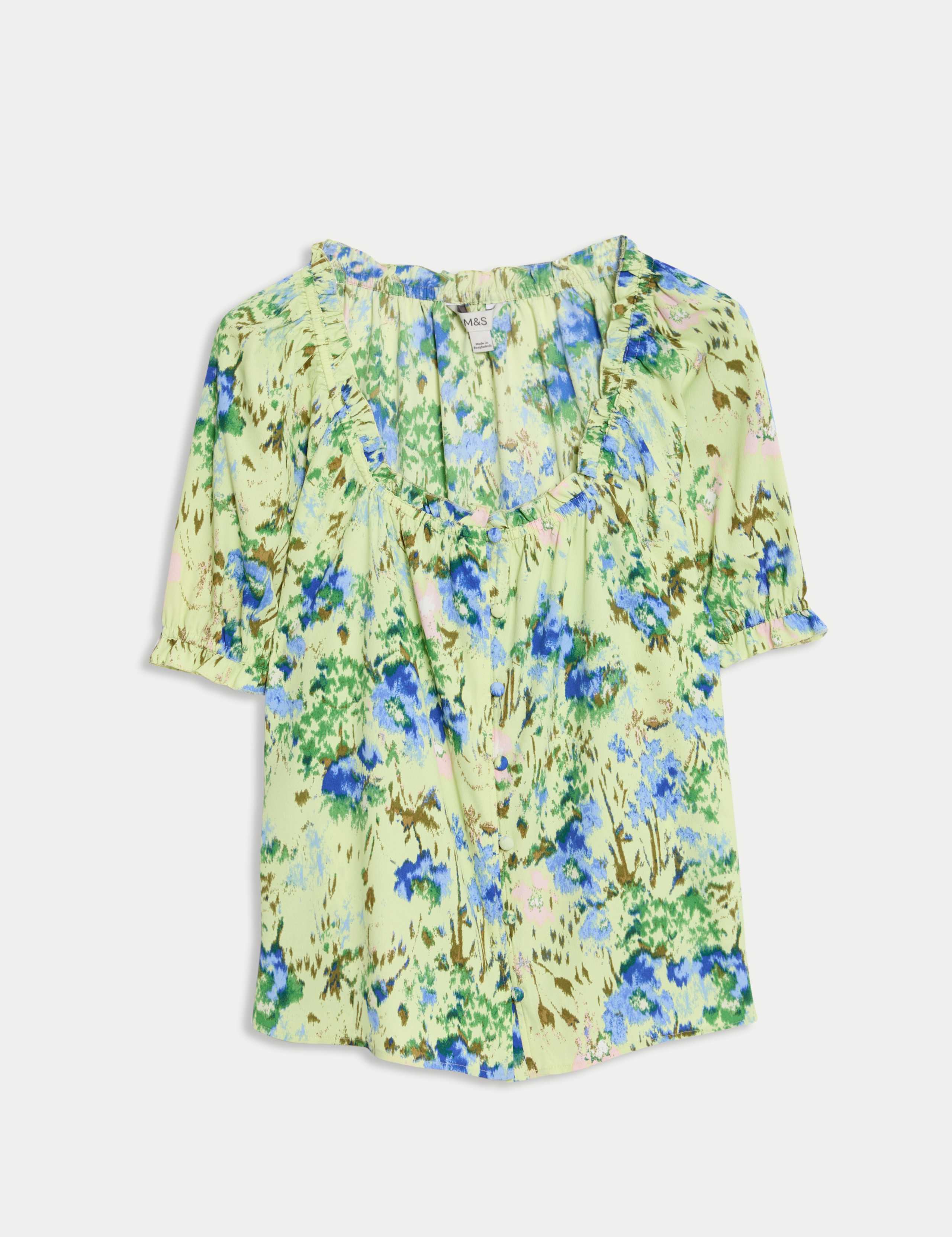 Floral Button Through Puff Sleeve Top 2 of 5