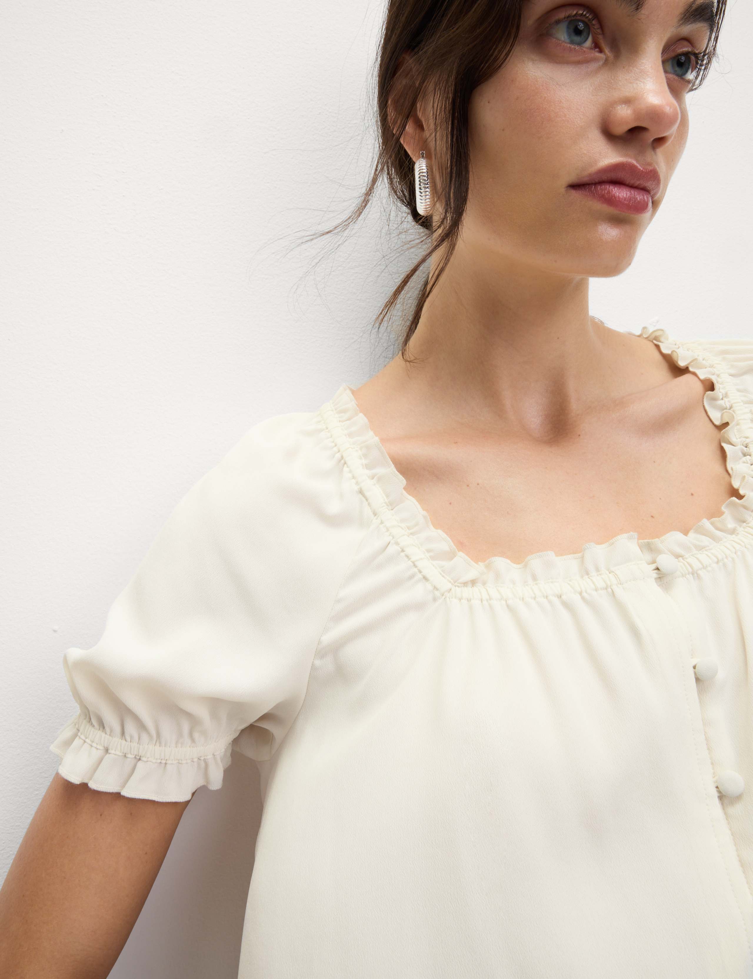 Button Through Square Neck Puff Sleeve Top 3 of 5