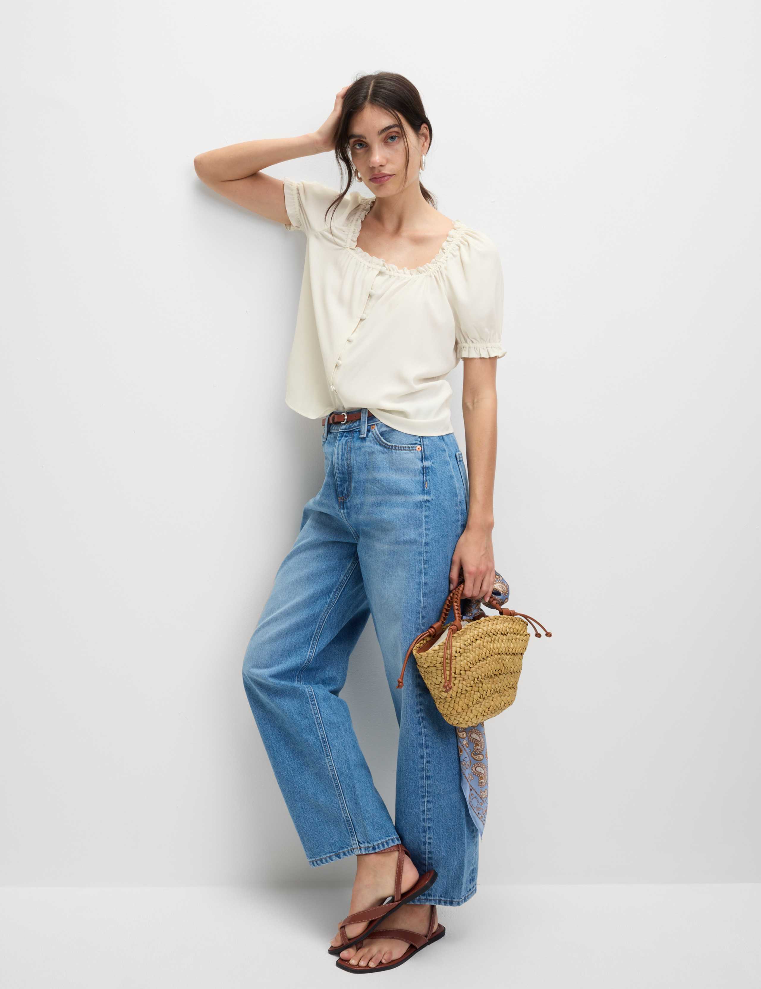 Button Through Square Neck Puff Sleeve Top 5 of 5