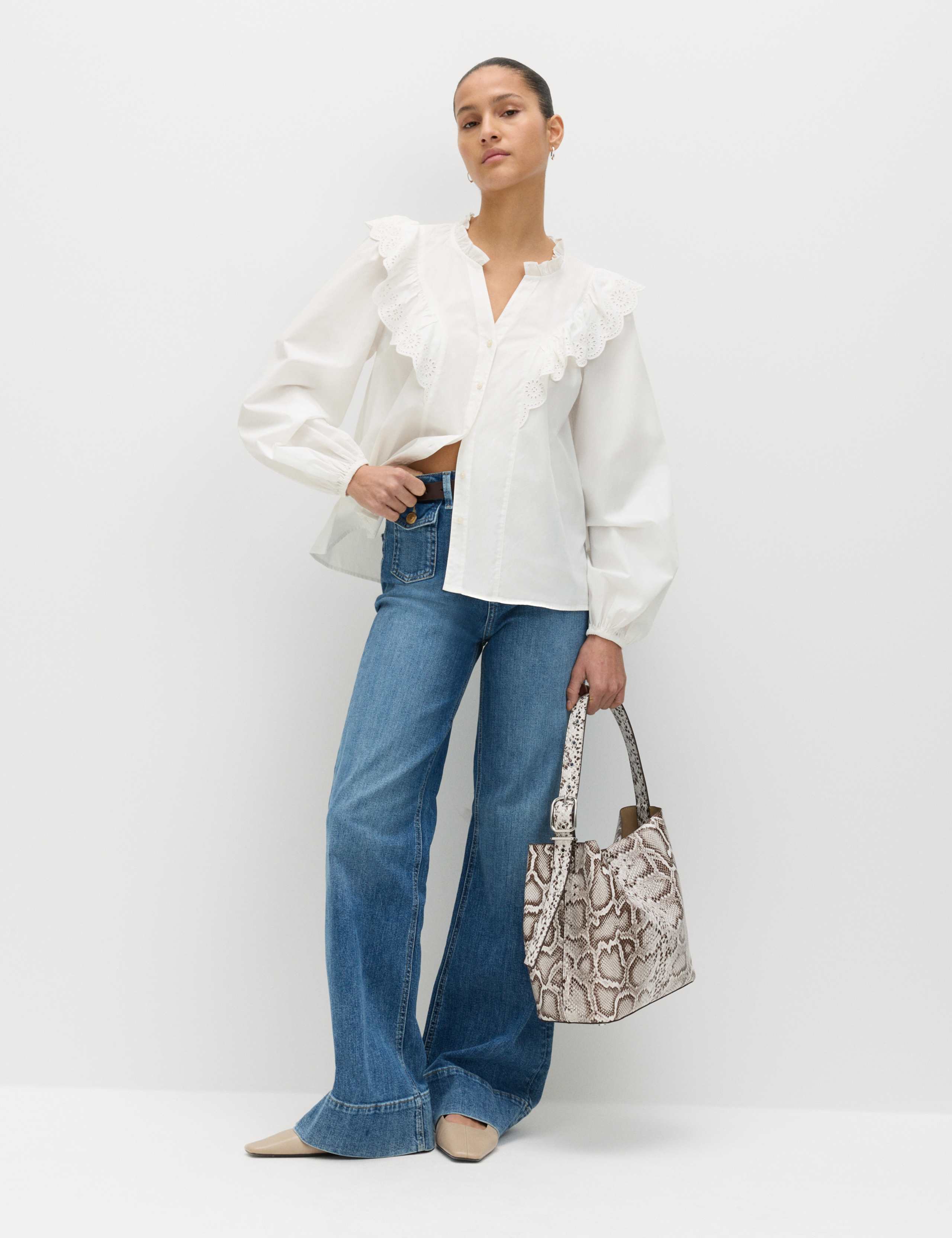 Pure Cotton Broderie Long Sleeve Blouse 3 of 5