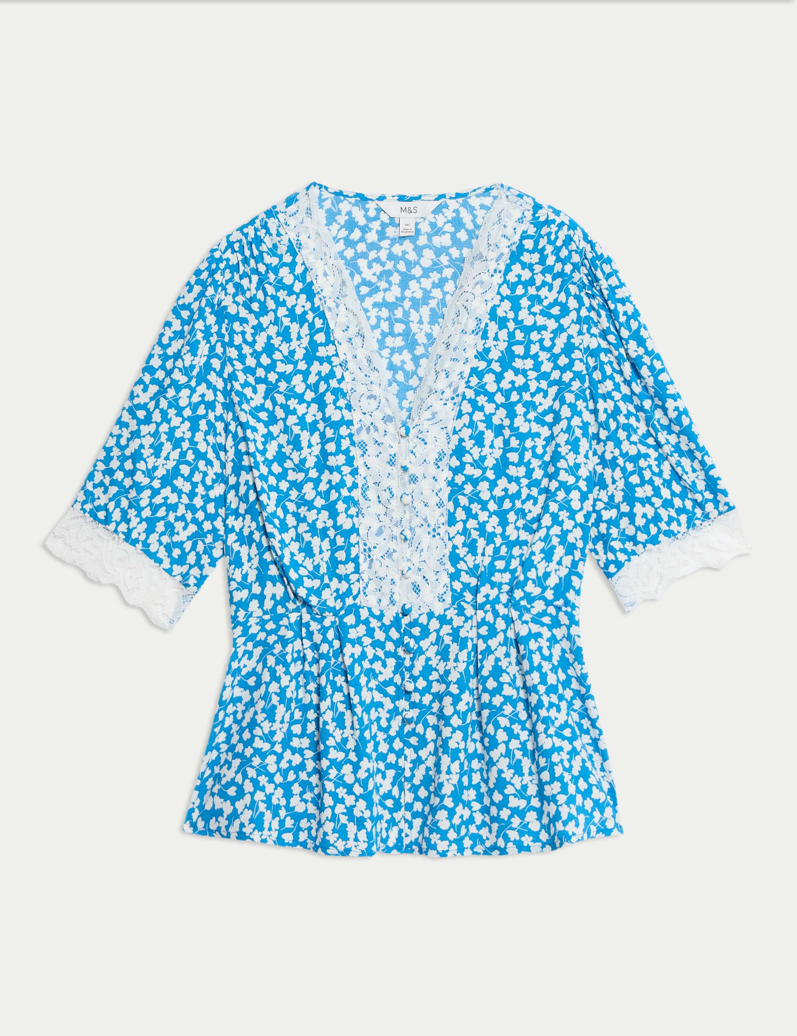 Floral Lace Detail V-Neck Blouse 2 of 5