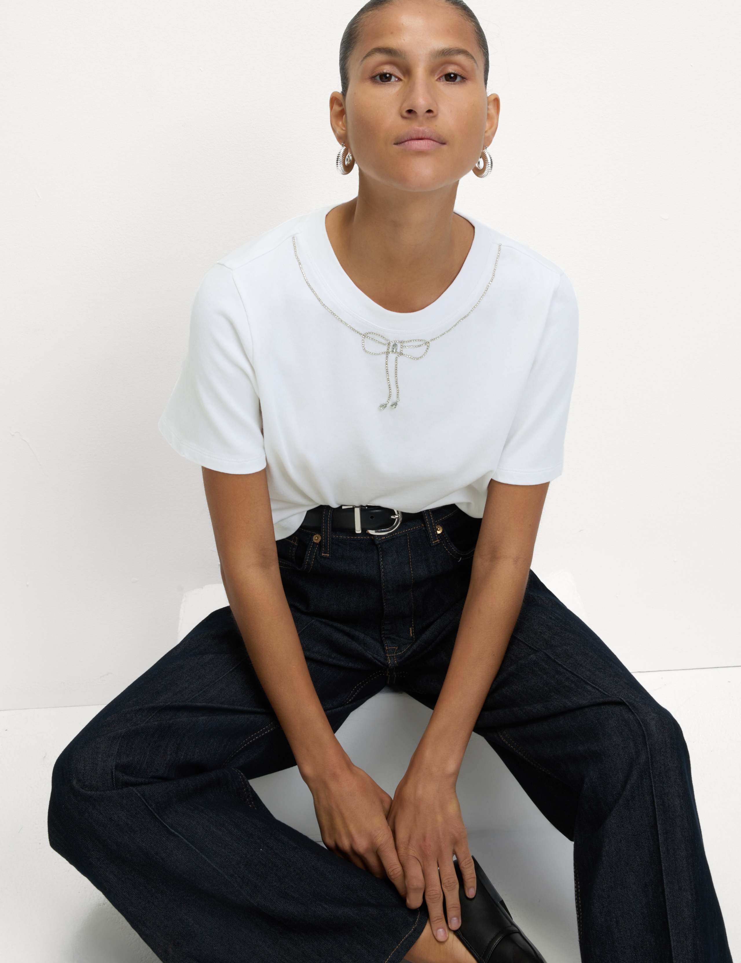Pure Cotton Bow Embellished T-Shirt 4 of 6