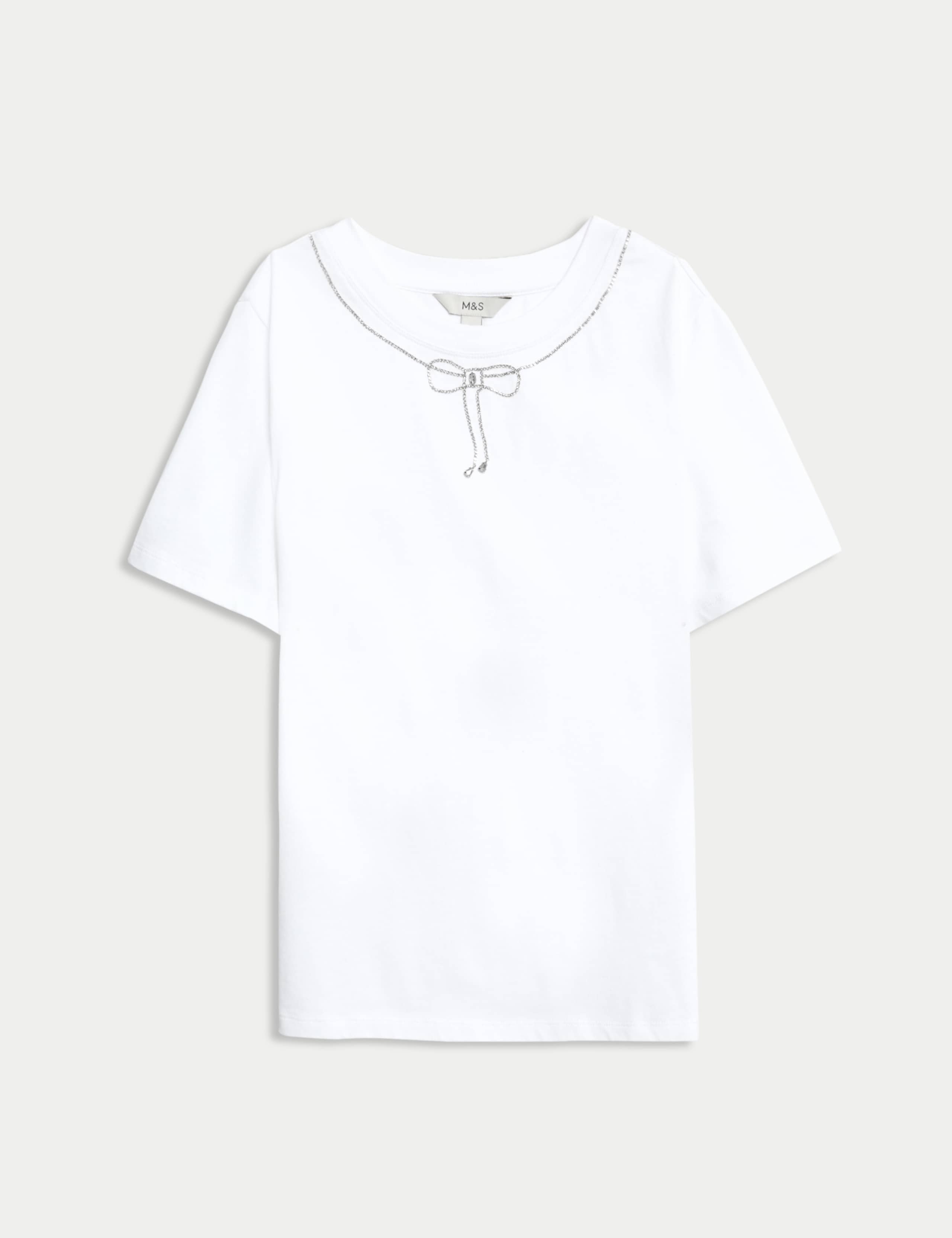 Pure Cotton Bow Embellished T-Shirt 2 of 6