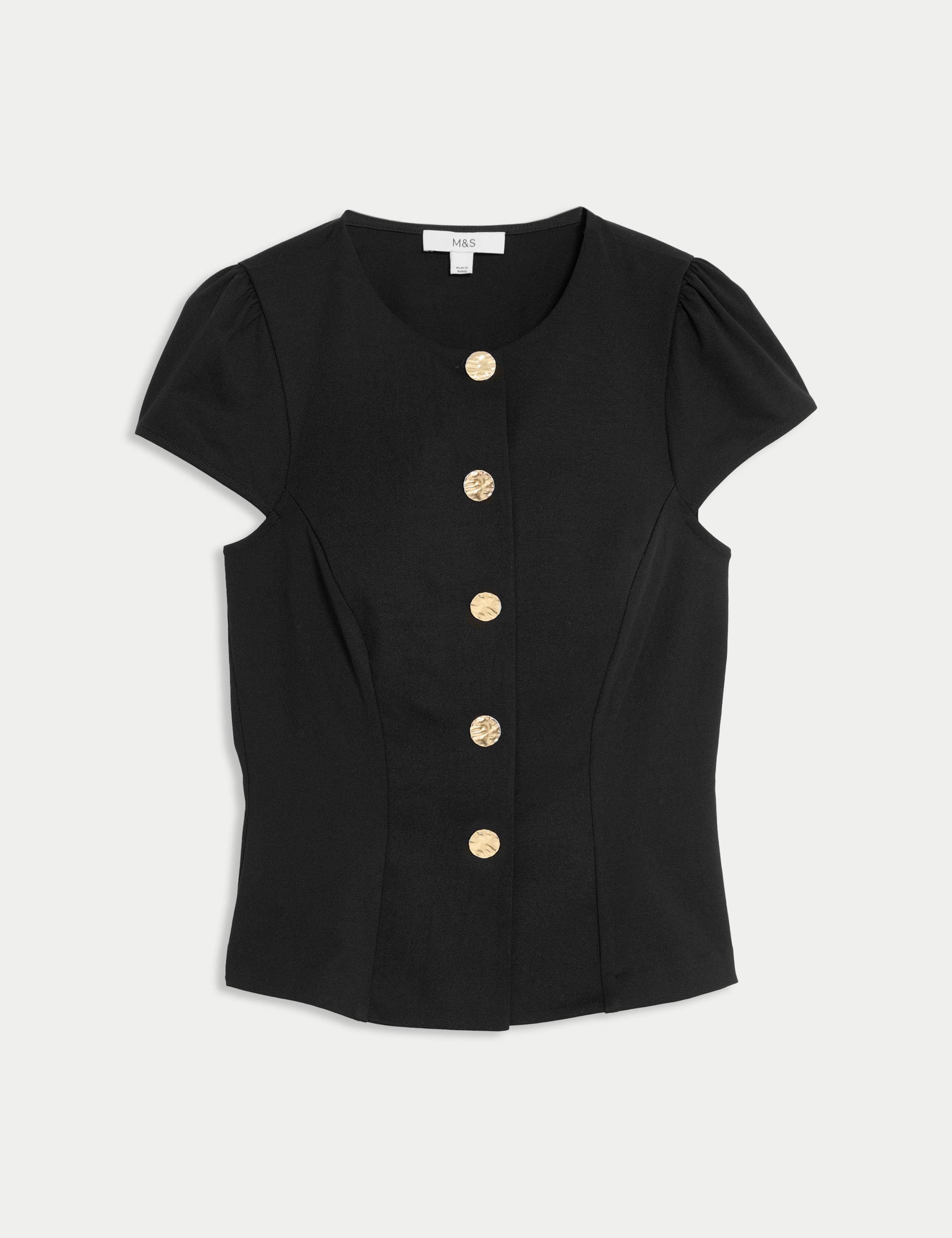 Button Through Cap Sleeve Top 2 of 6