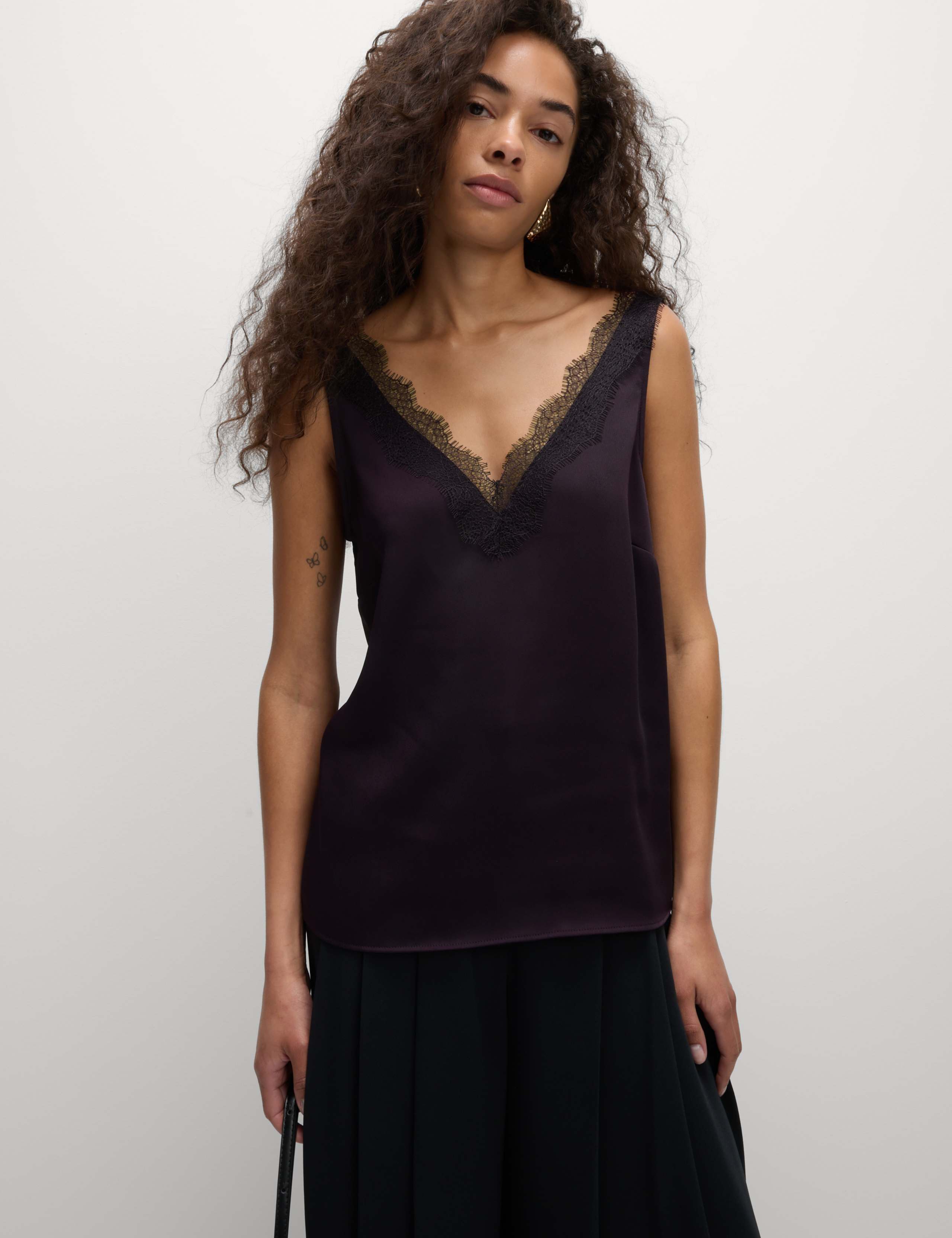 Satin V-Neck Lace Insert Cami Top 4 of 5