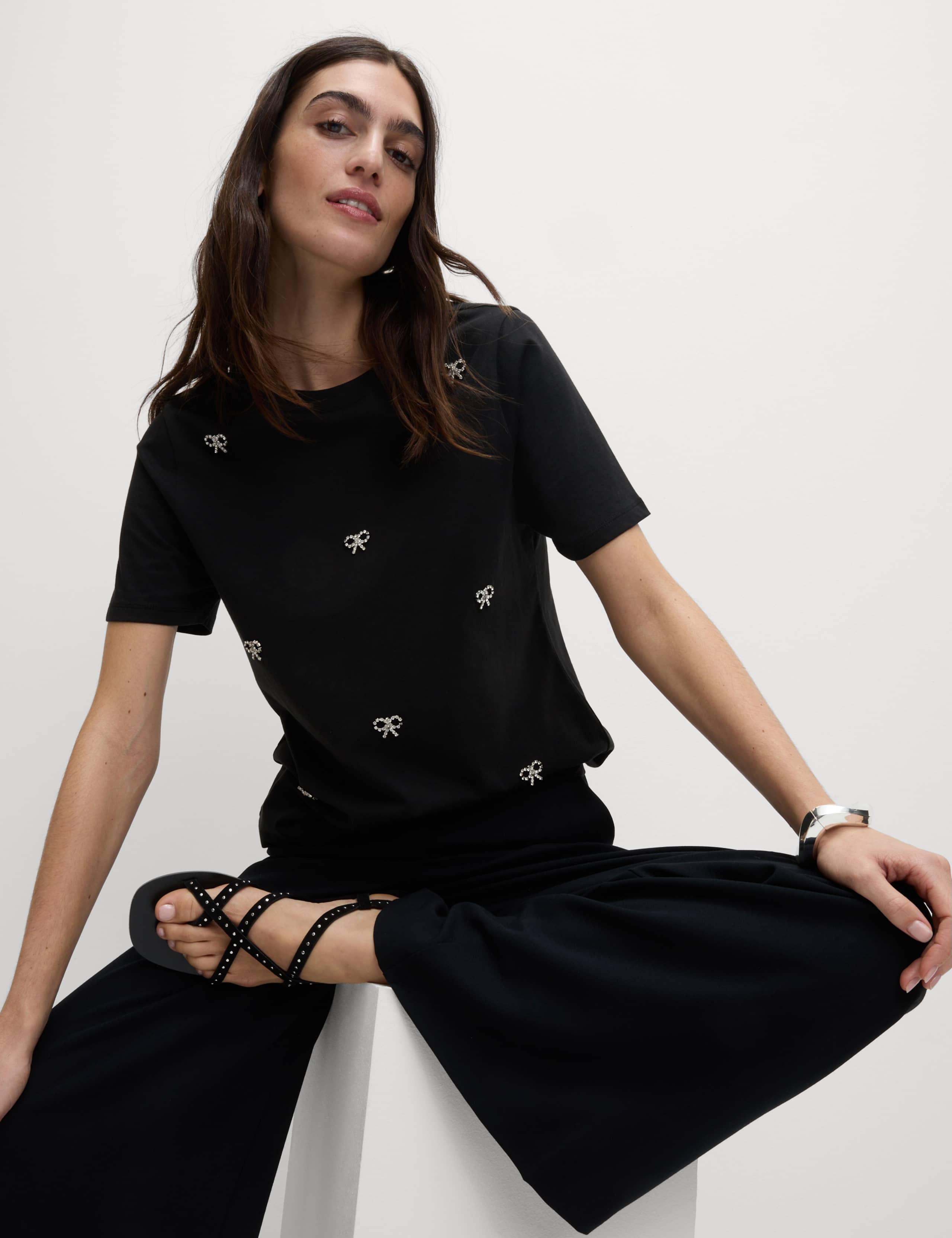 Pure Cotton Bow Detail Embellished Top 3 of 8